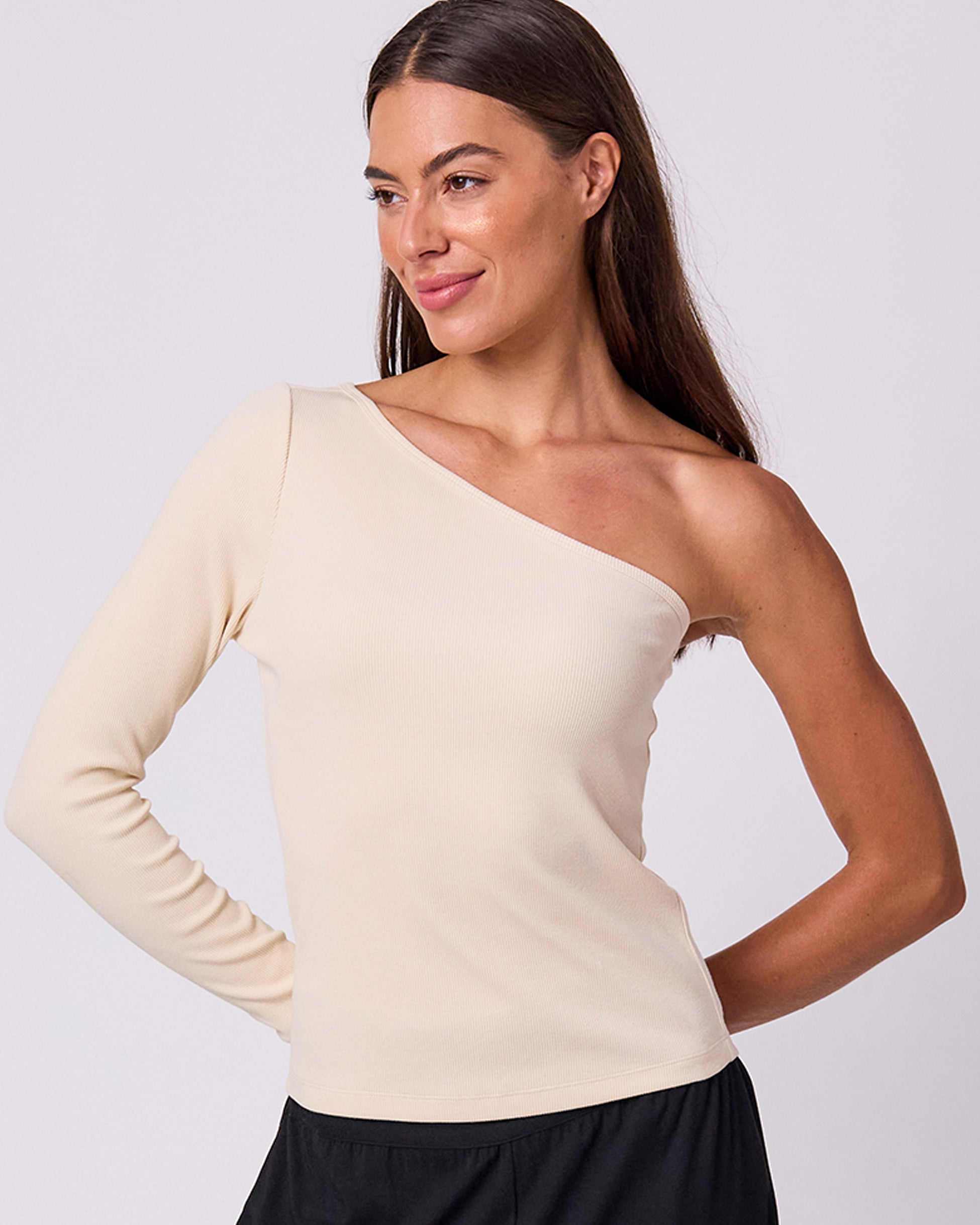 Asymmetric Organic Cotton Long Sleeve - Chalk