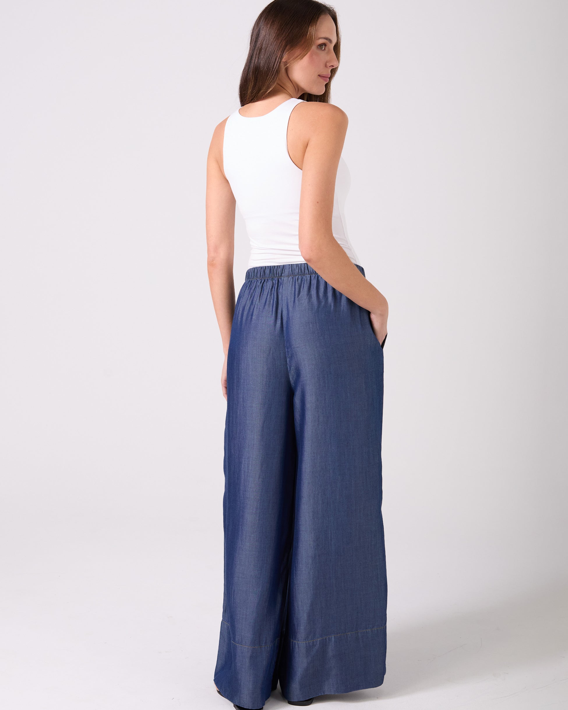 Denim Tencel Palazzo Pant - Dark Denim