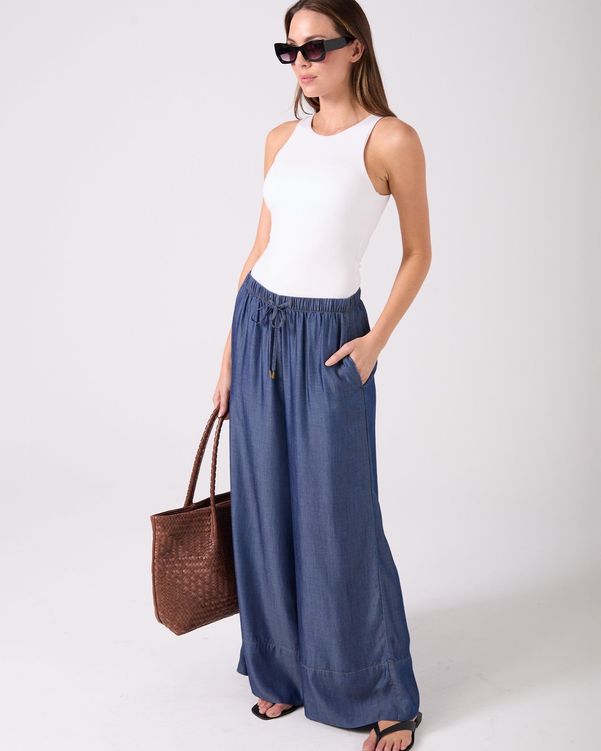 Denim Tencel Palazzo Pant - Dark Denim