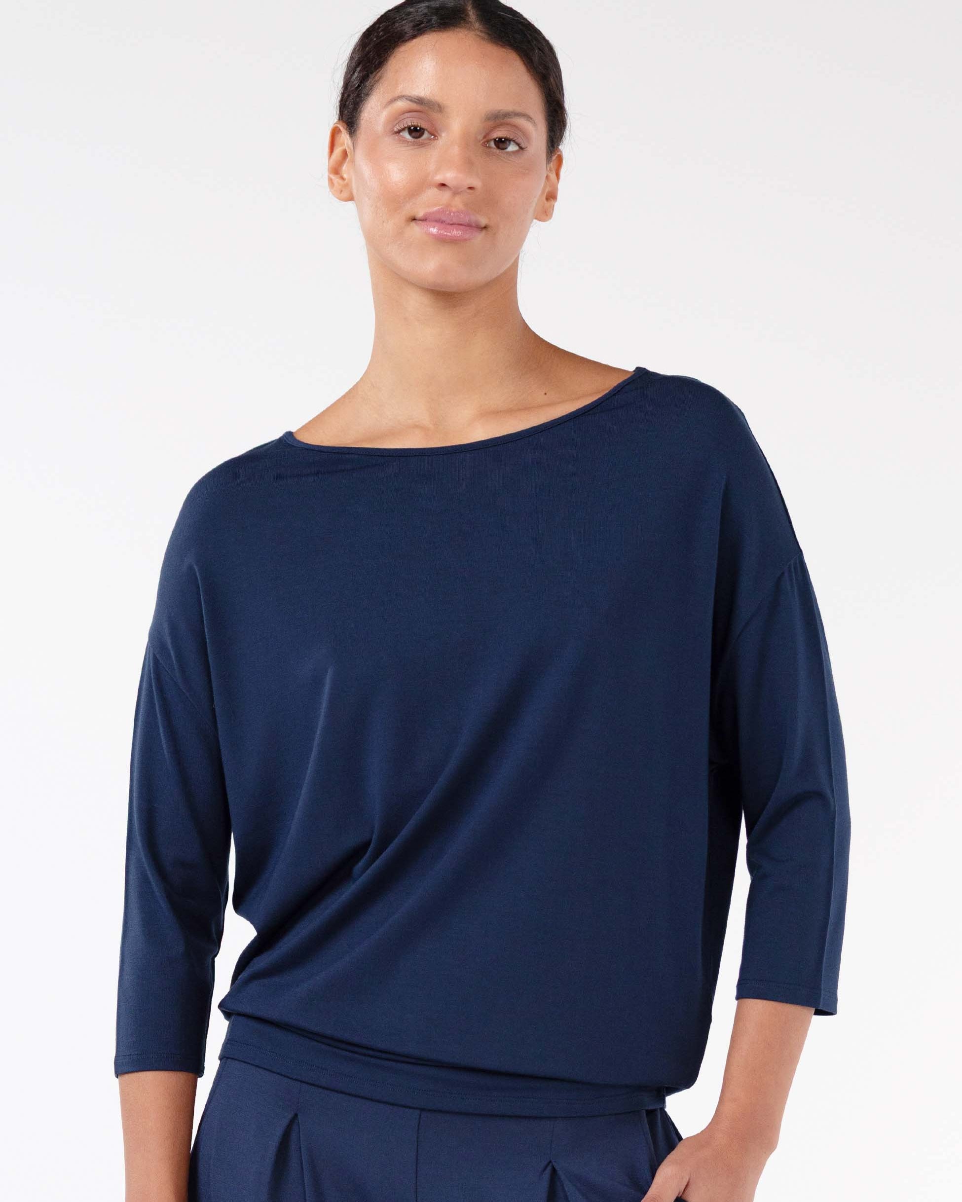 Modal Luxe Layer Tee 3/4 Sleeve - Navy