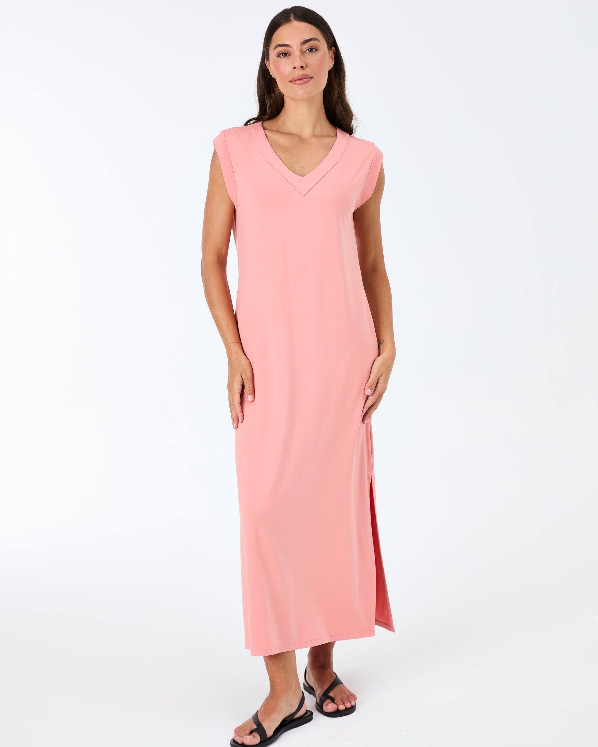 Everly V Neck Maxi Dress - Apricot
