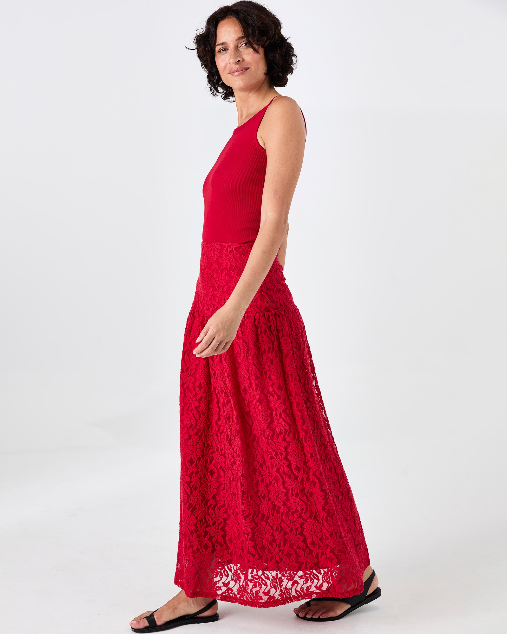 Chantelle Lace Skirt - Cherry