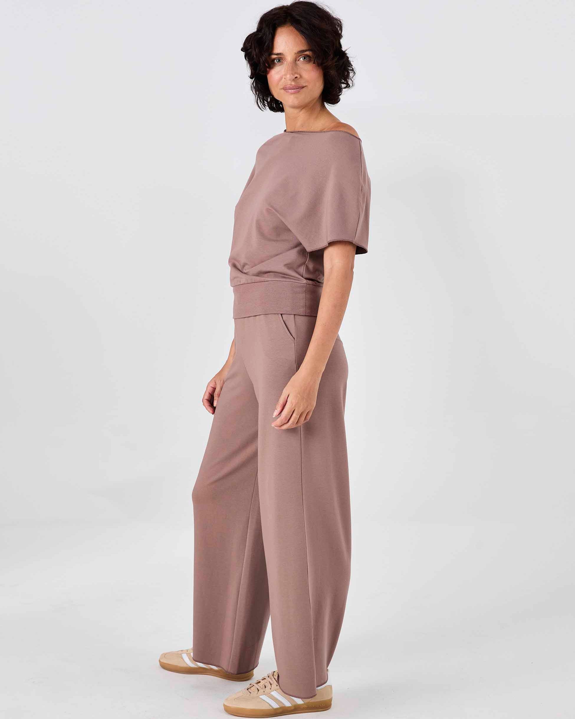 Classic Wide Leg Sweat Pants - Taupe