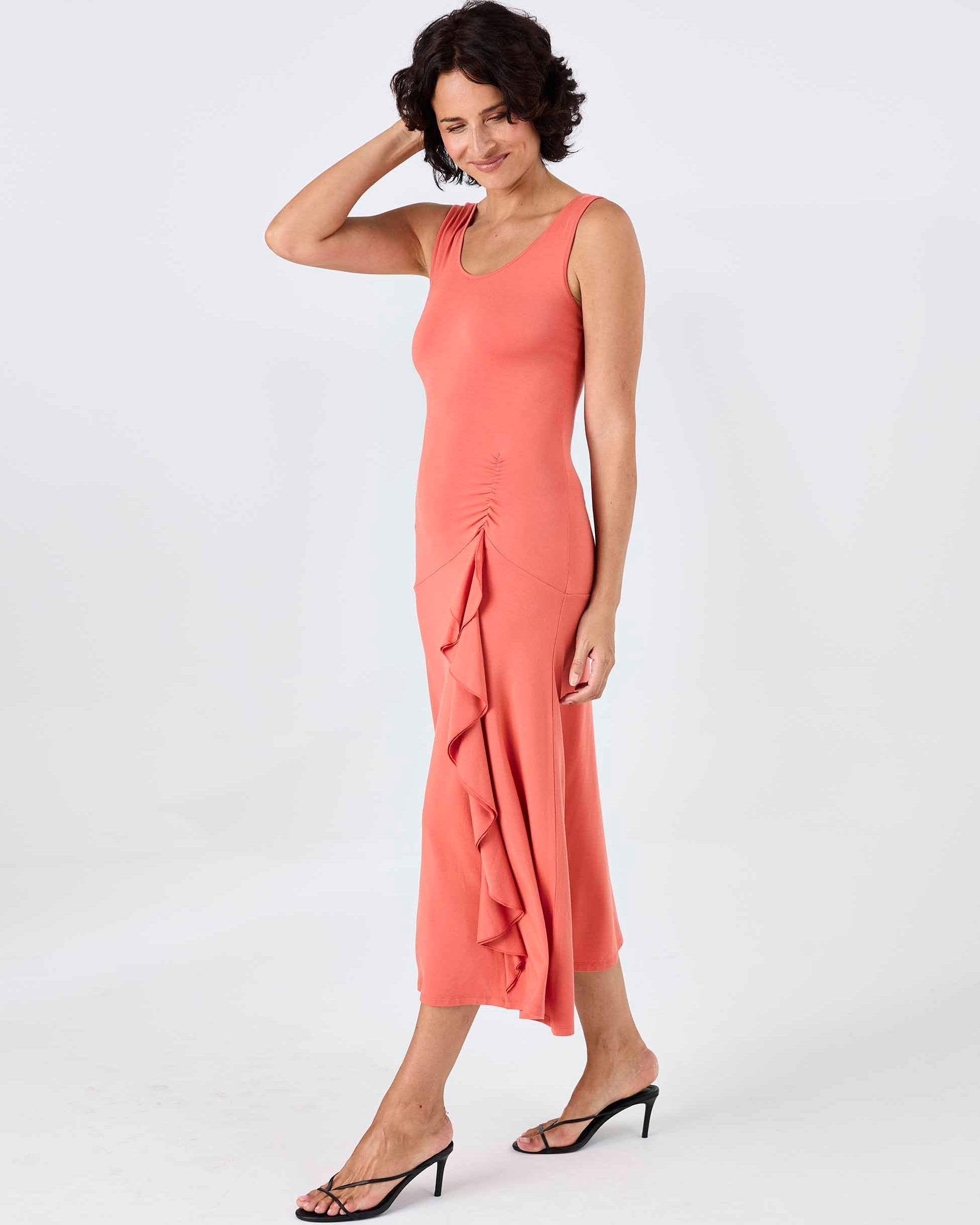 Maria Ruffle Dress - Burnt Sienna