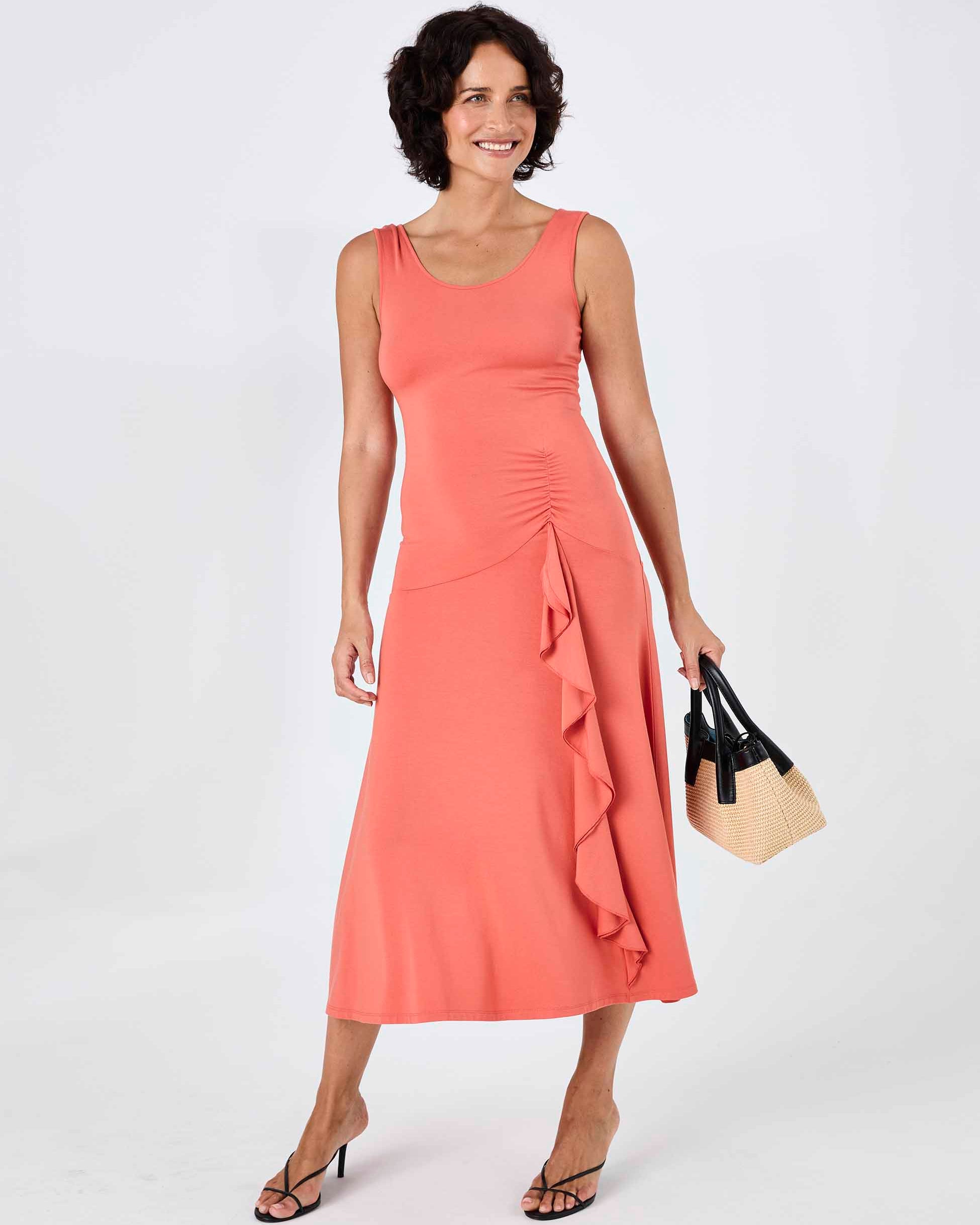 Maria Ruffle Dress - Burnt Sienna