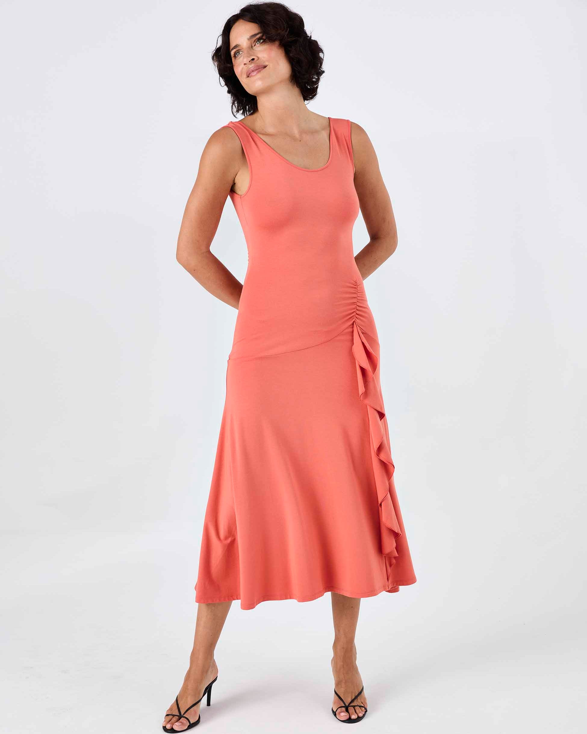 Maria Ruffle Dress - Burnt Sienna