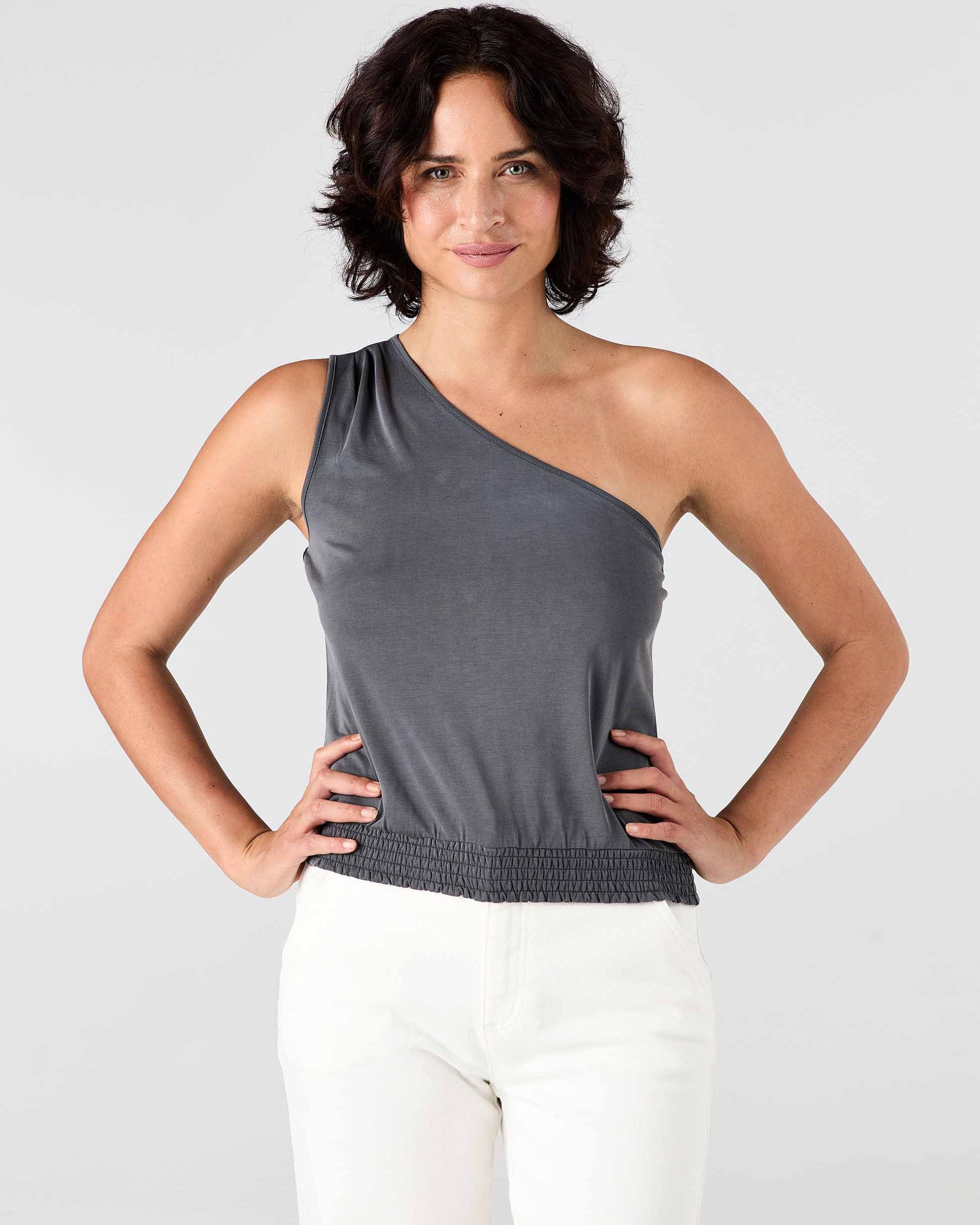 Cupro One Shoulder Top - Storm