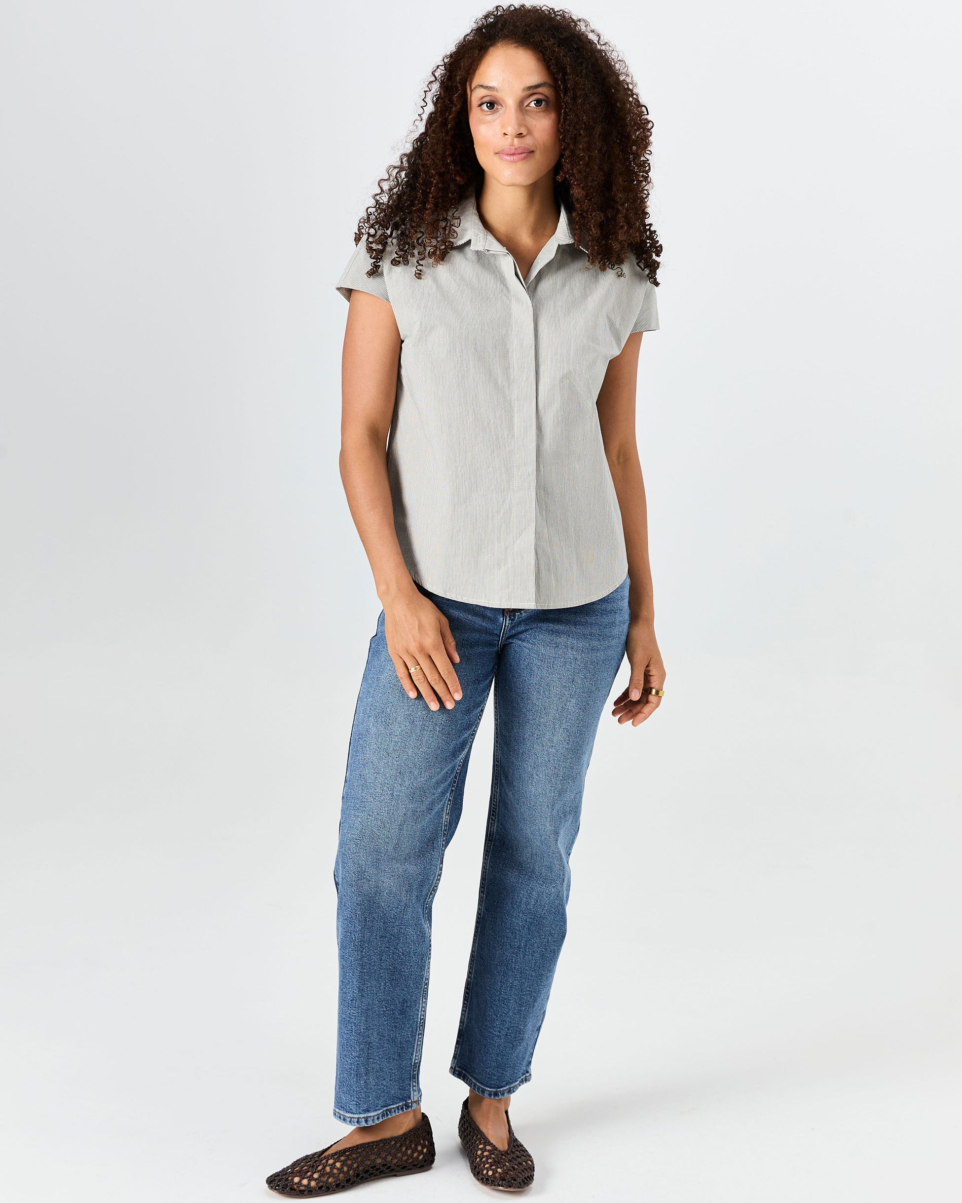 Laurel Poplin Shirt - Black & White Stripe