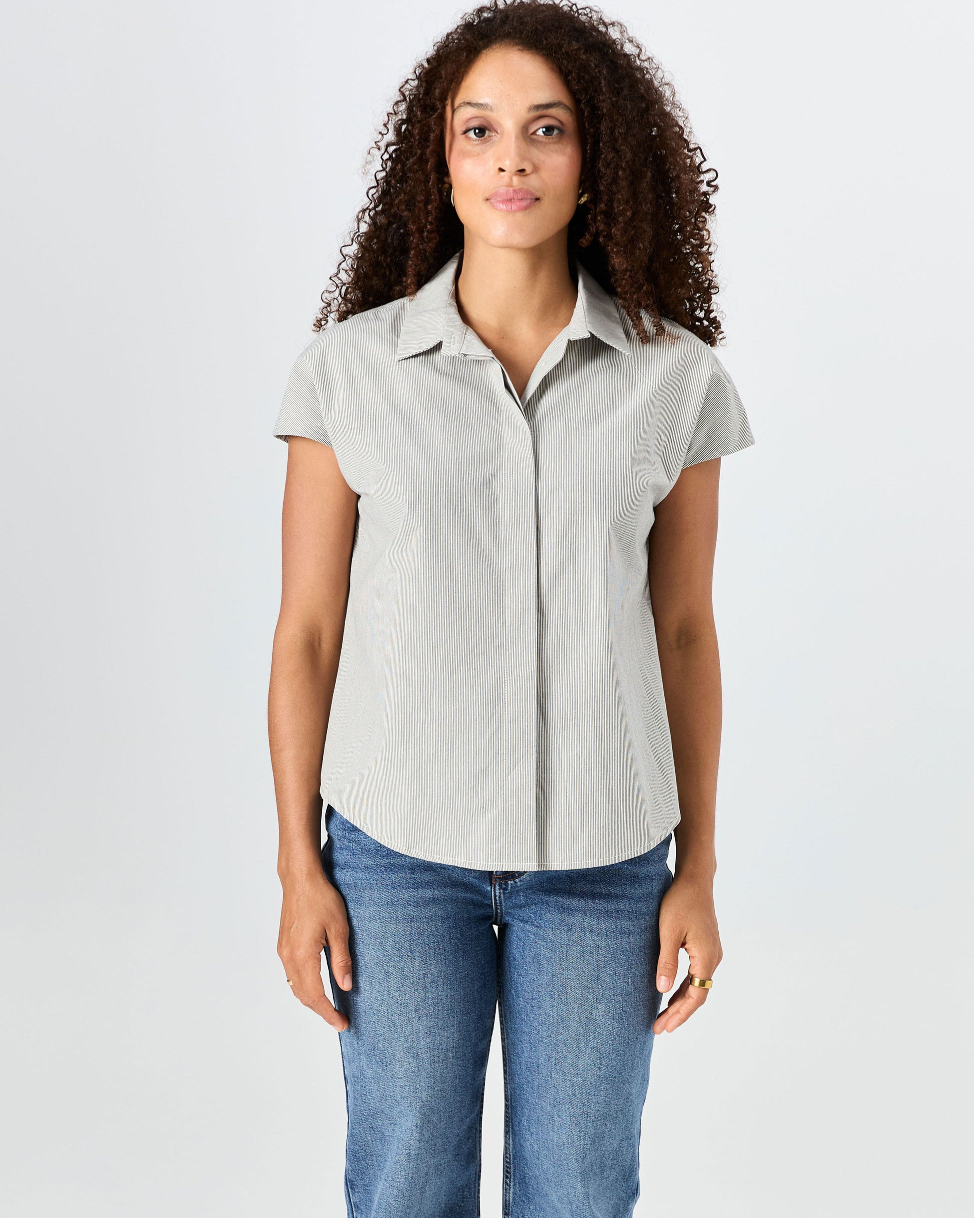 Laurel Poplin Shirt - Black & White Stripe