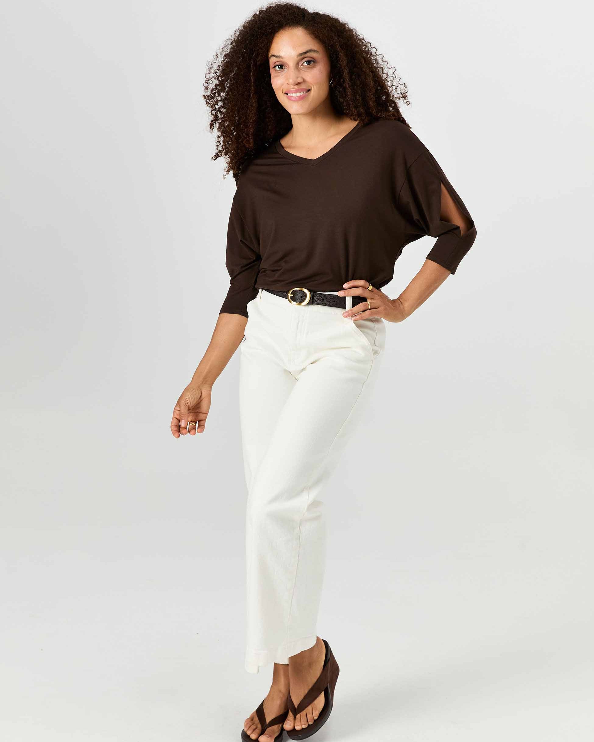 Lena 3/4 Sleeve Tee - Coffee Bean
