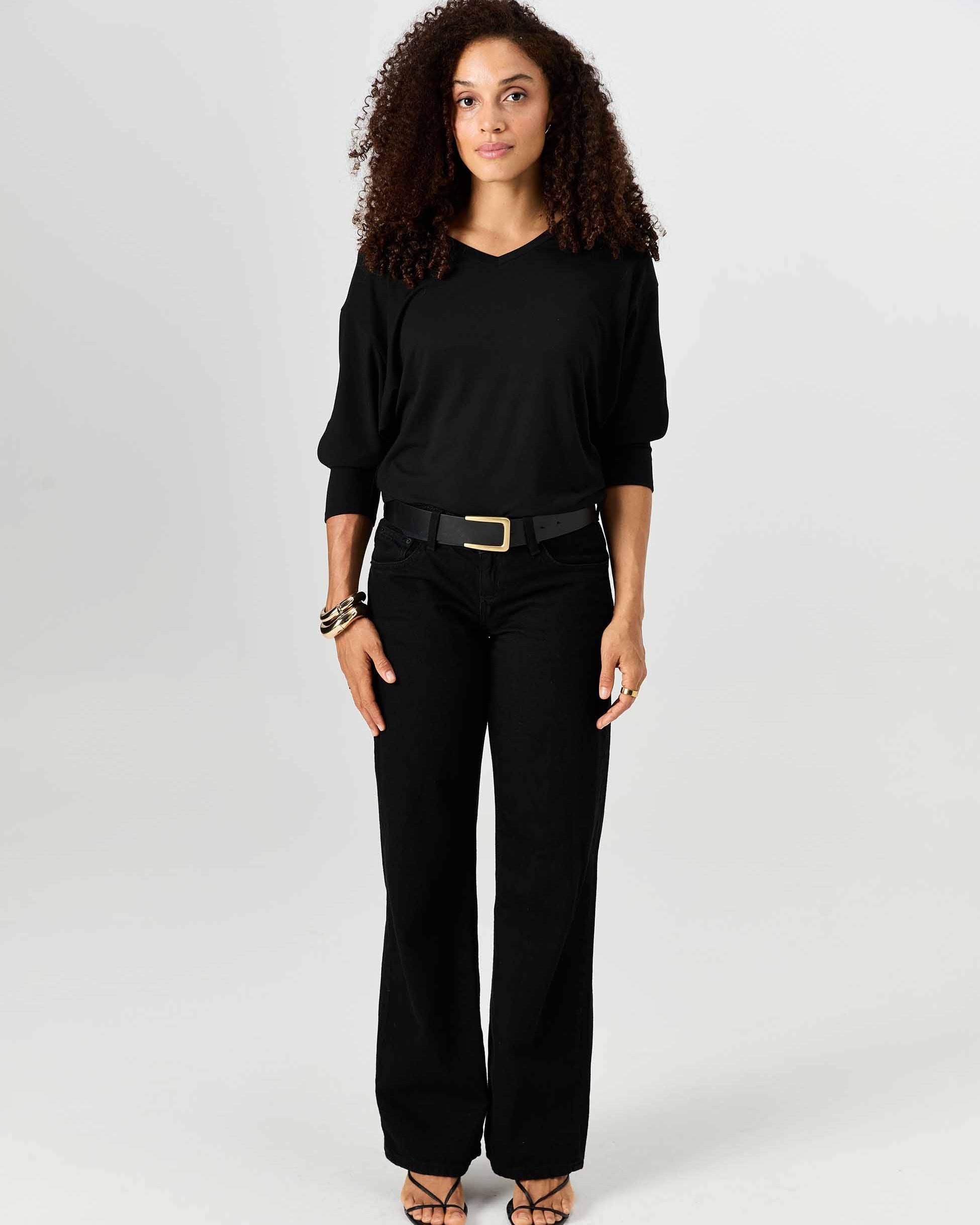 Lena 3/4 Sleeve Tee - Black