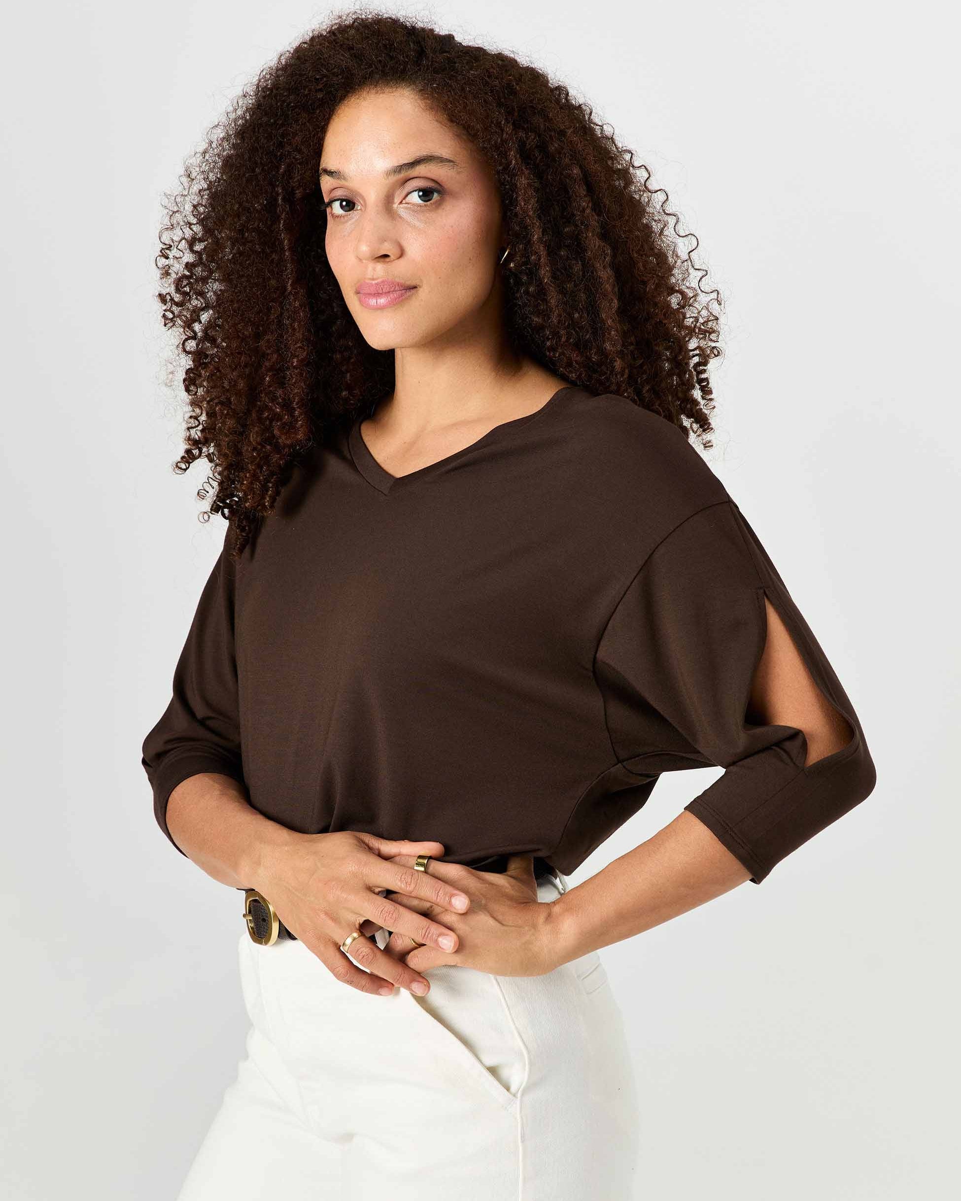Lena 3/4 Sleeve Tee - Coffee Bean