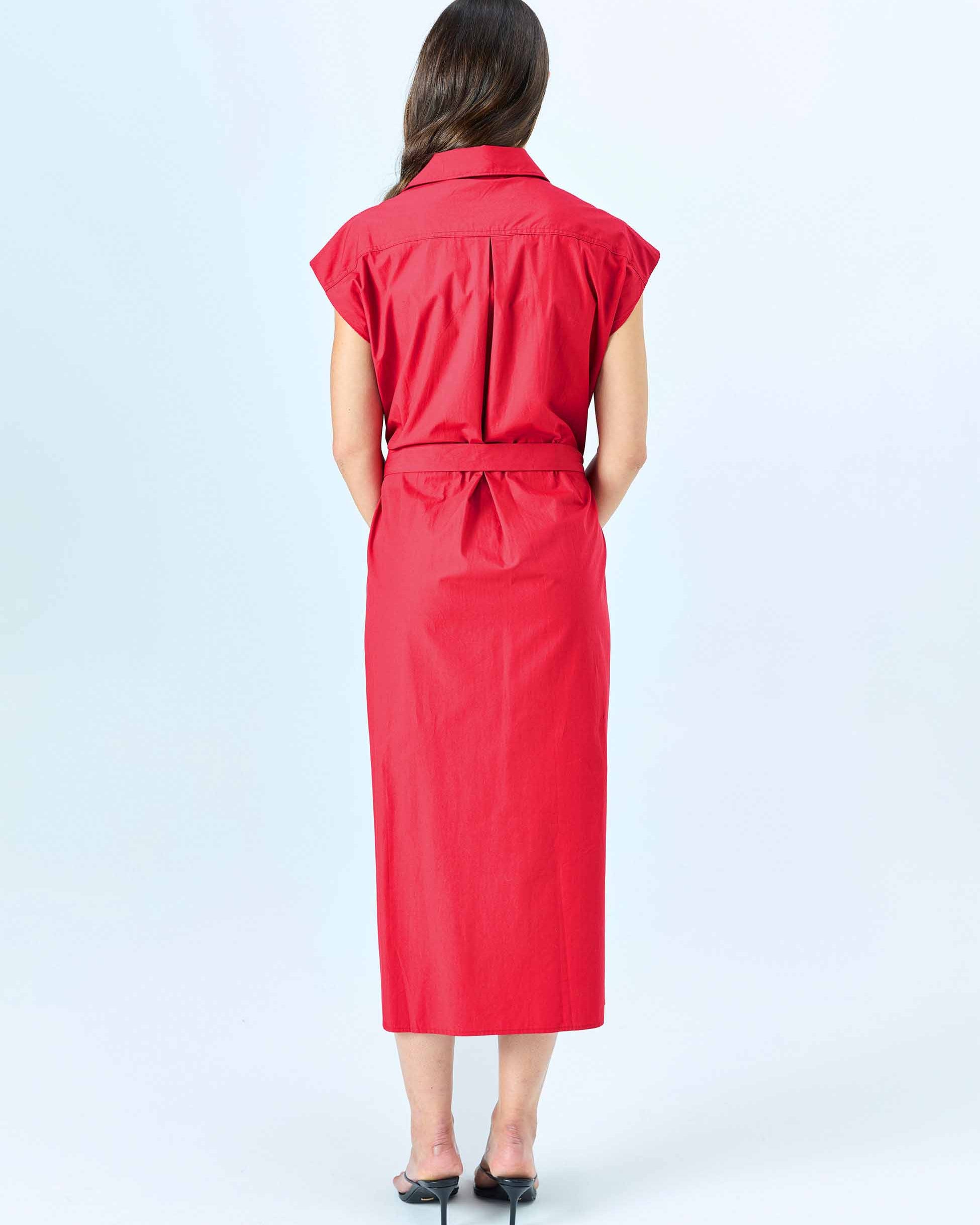 Poplin Shirt Dress - Cherry