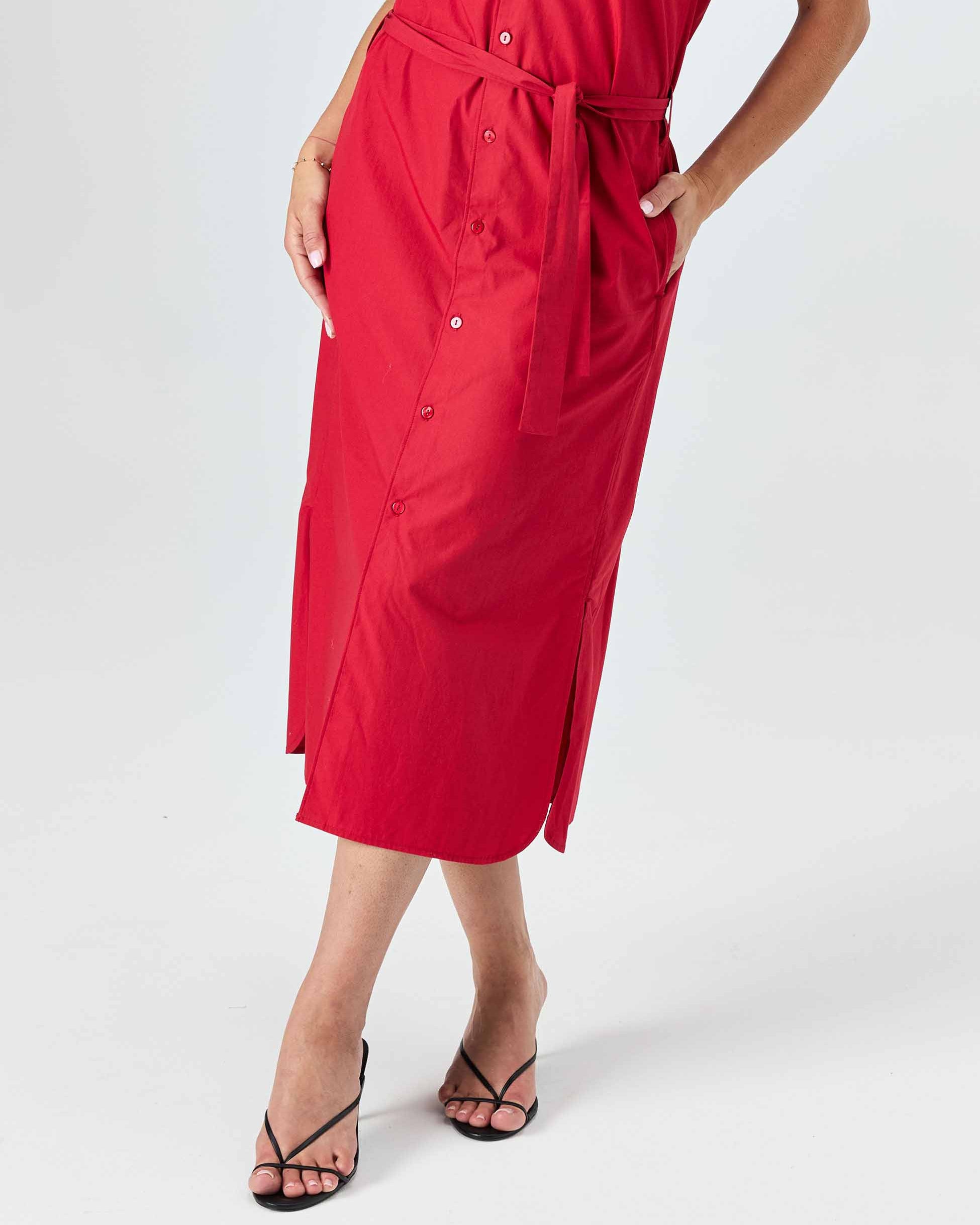 Poplin Shirt Dress - Cherry