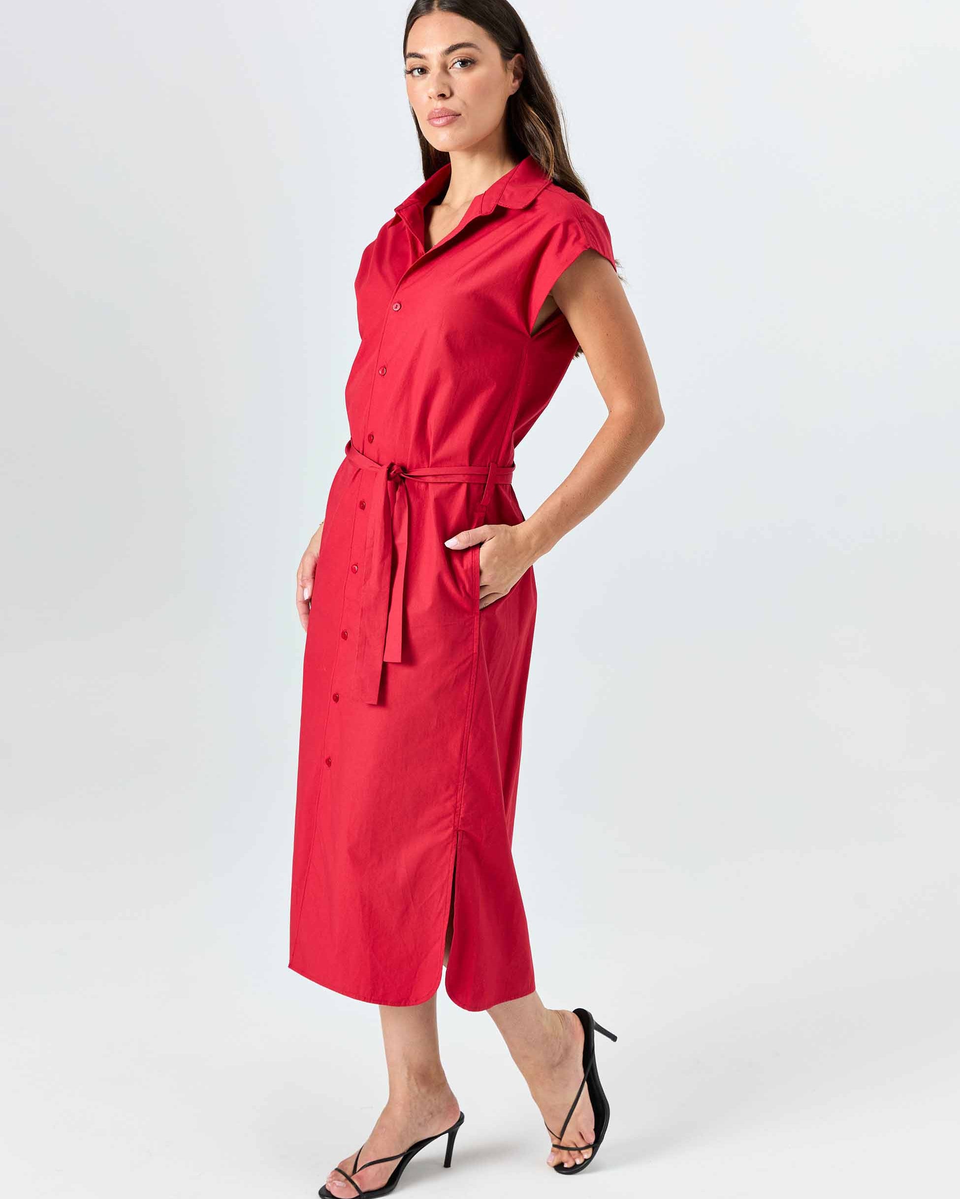 Poplin Shirt Dress - Cherry