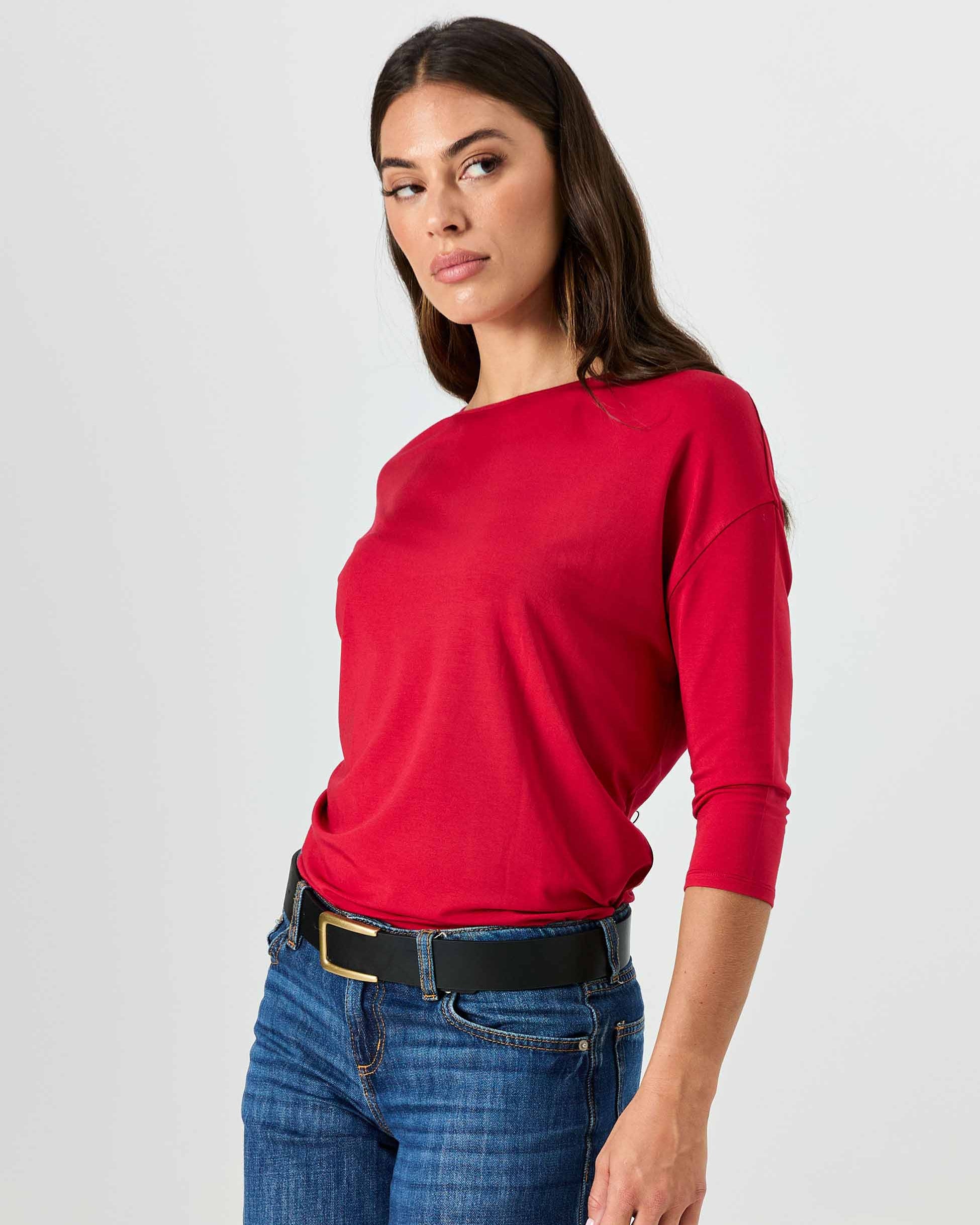 Modal Luxe Layer Tee 3/4 Sleeve - Cherry