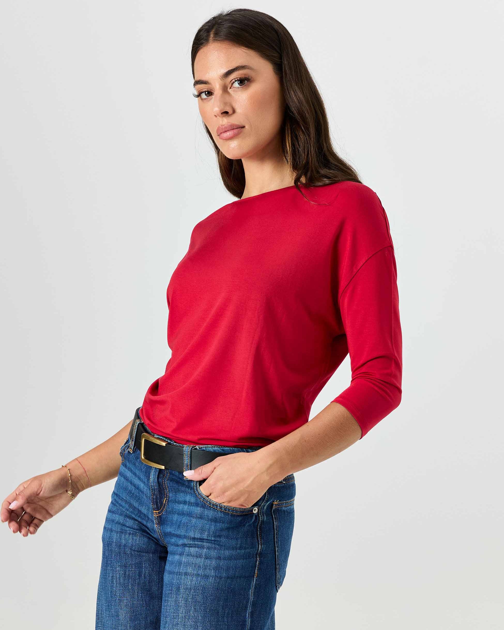 Modal Luxe Layer Tee 3/4 Sleeve - Cherry