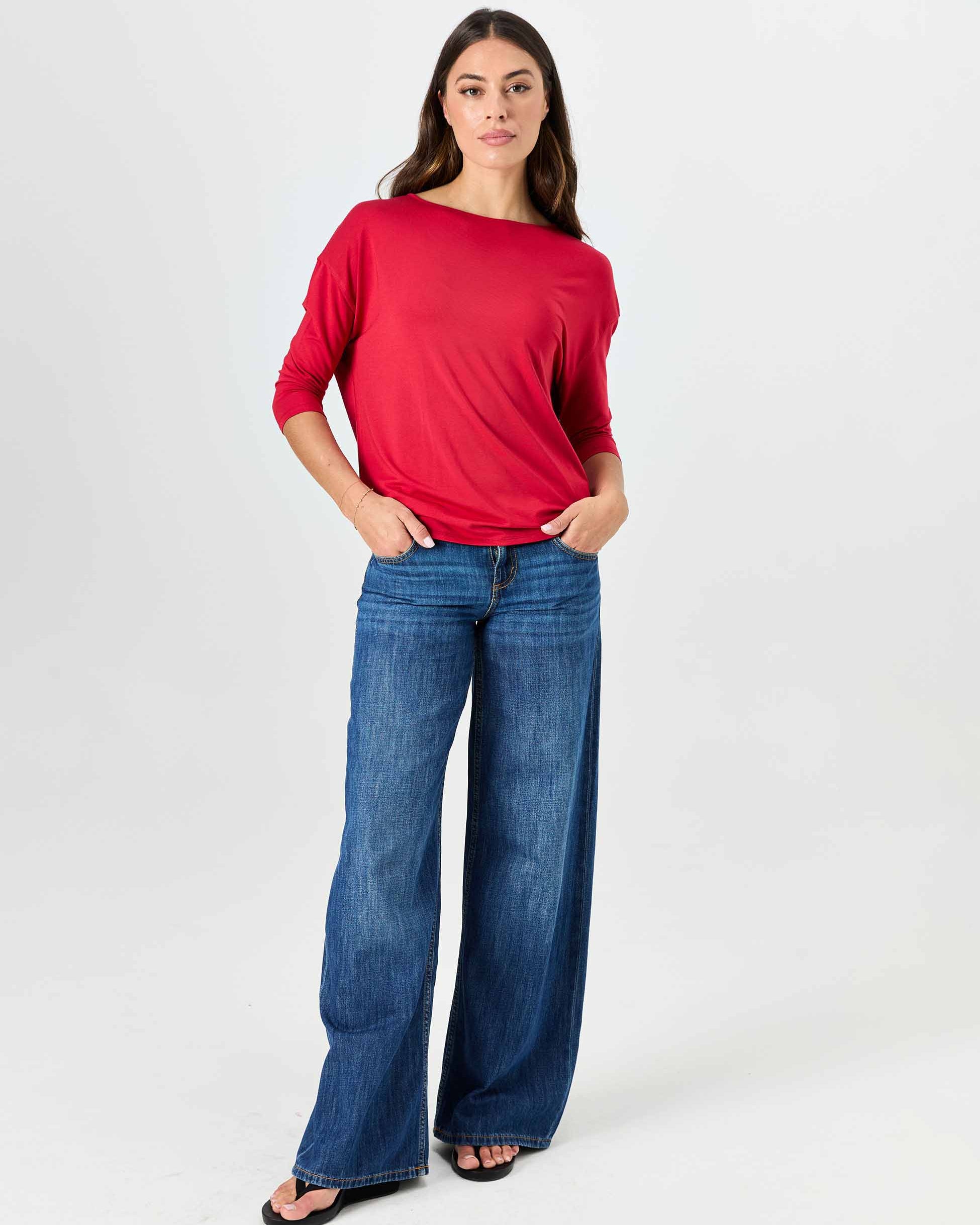 Modal Luxe Layer Tee 3/4 Sleeve - Cherry