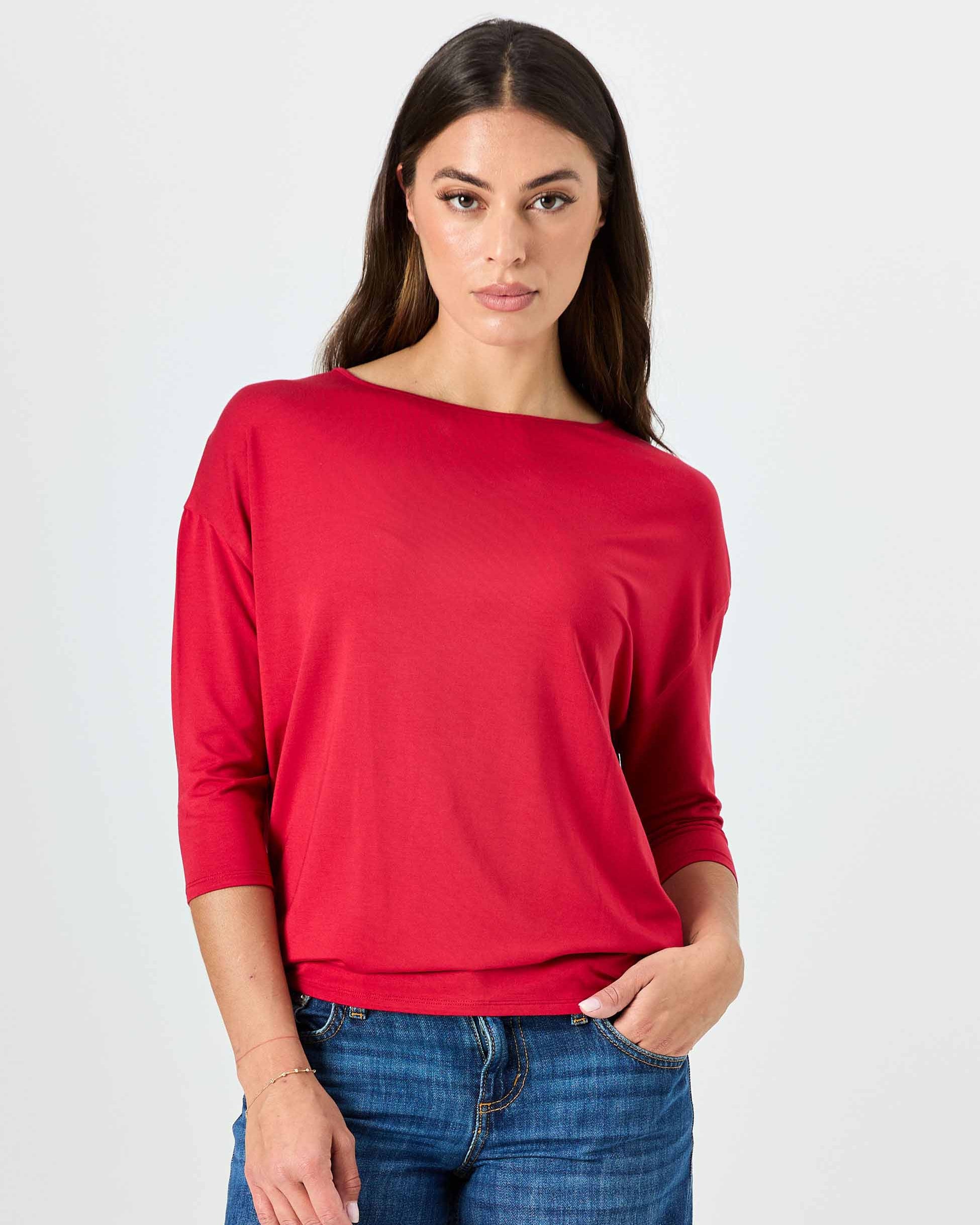 Modal Luxe Layer Tee 3/4 Sleeve - Cherry