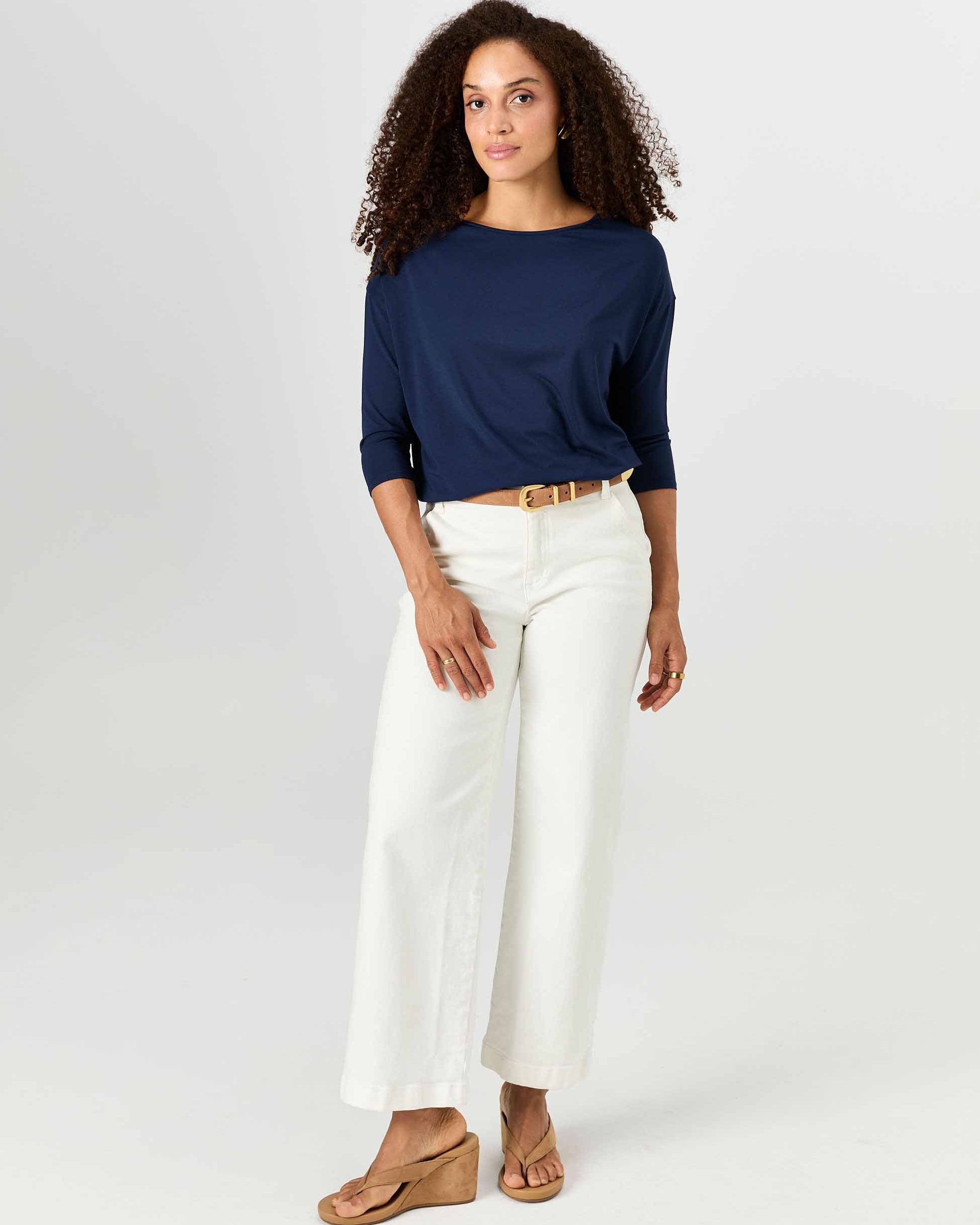 Modal Luxe Layer Tee 3/4 Sleeve - Navy