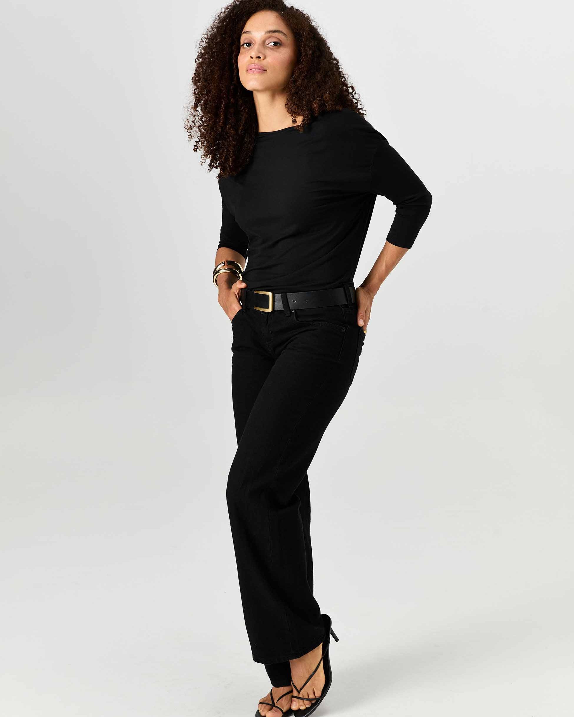 Modal Luxe Layer Tee 3/4 Sleeve - Black