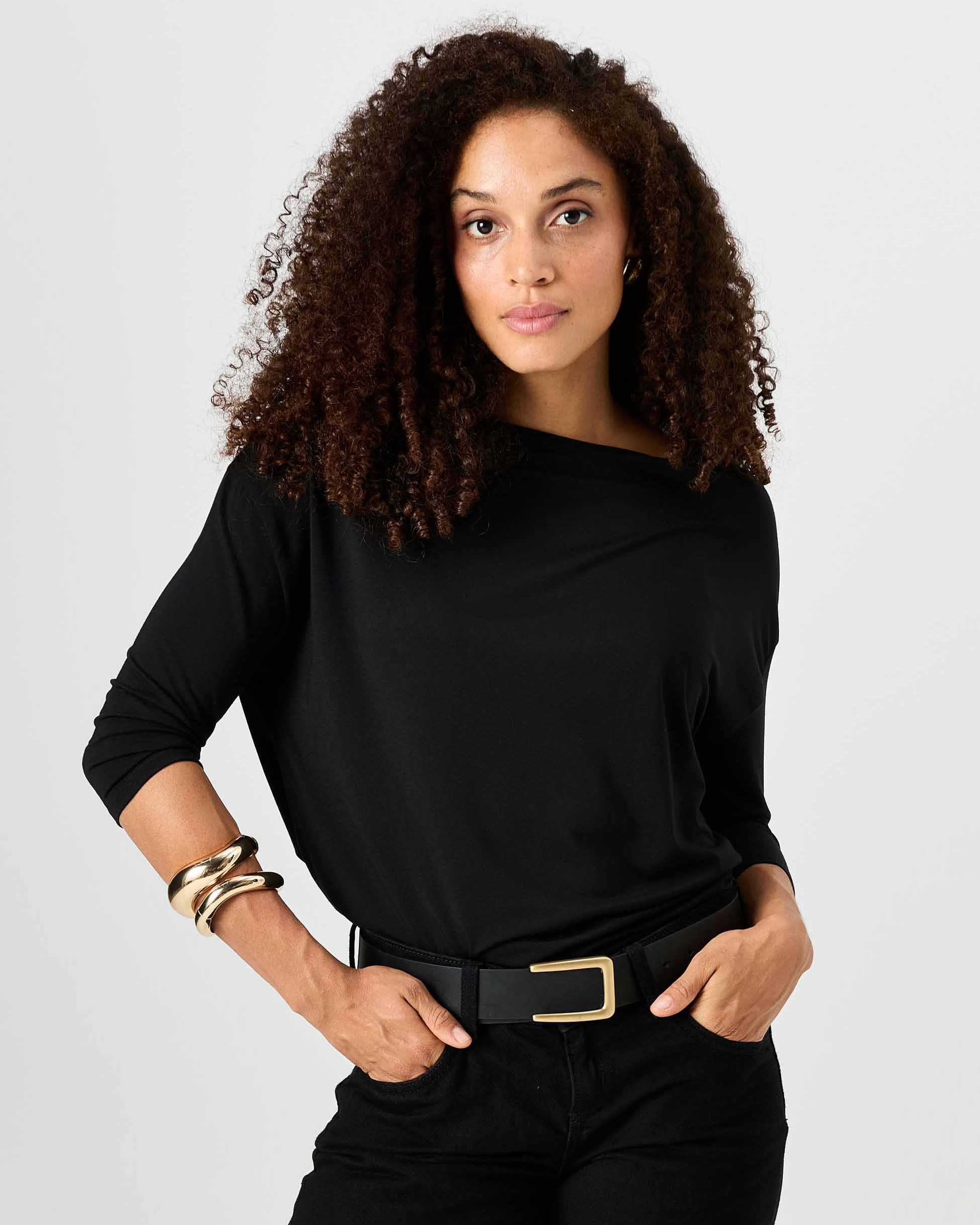 Modal Luxe Layer Tee 3/4 Sleeve - Black