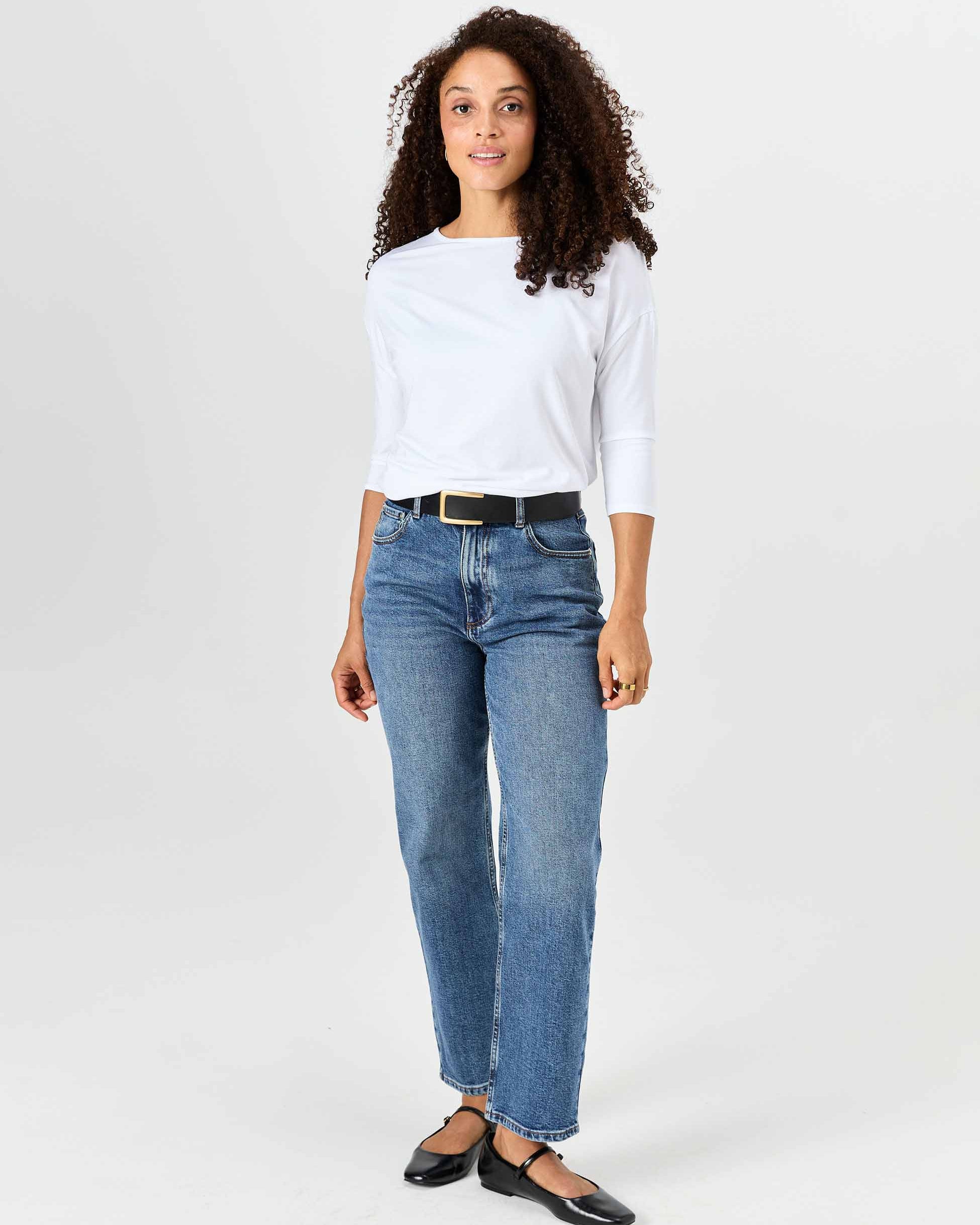 Modal Luxe Layer Tee 3/4 Sleeve - White