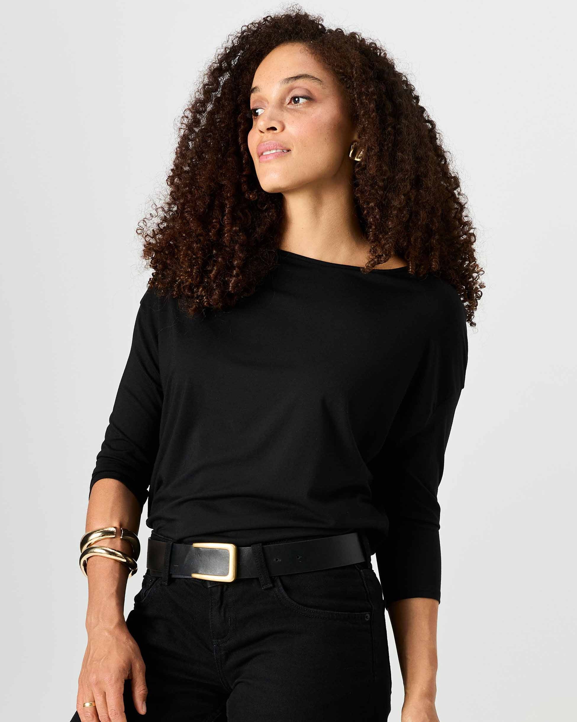 Modal Luxe Layer Tee 3/4 Sleeve - Black