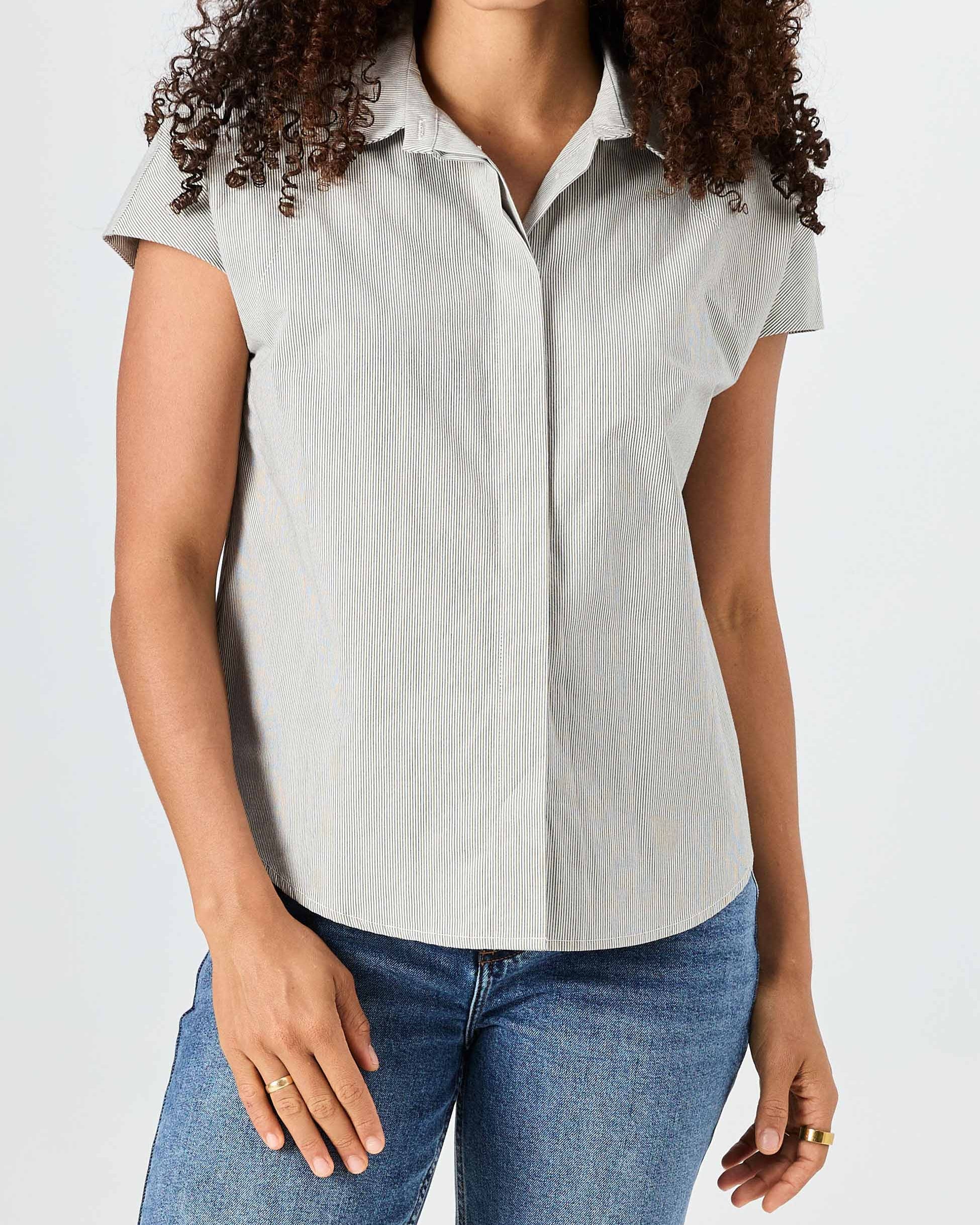 Laurel Poplin Shirt - Black & White Stripe