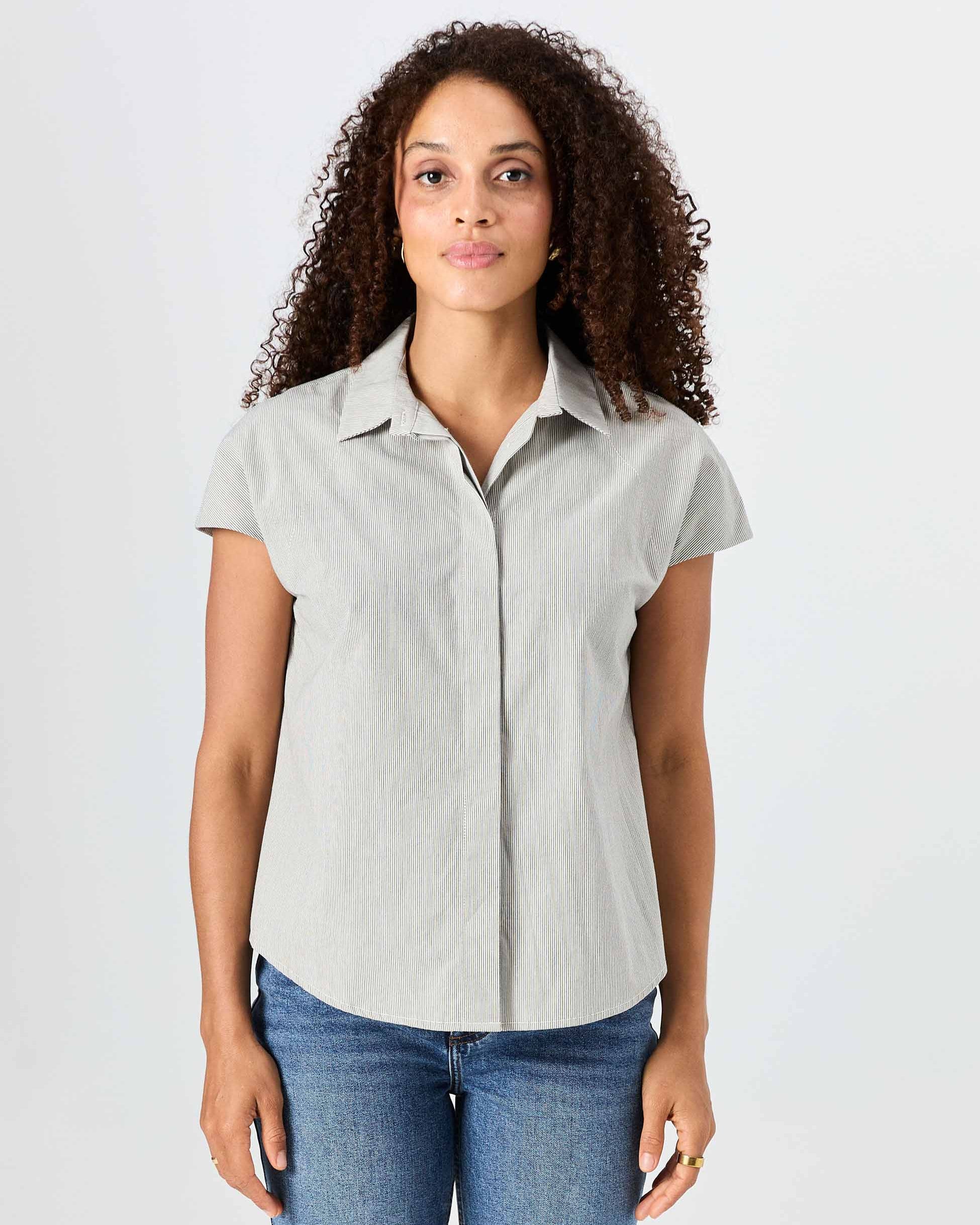 Laurel Poplin Shirt - Black & White Stripe