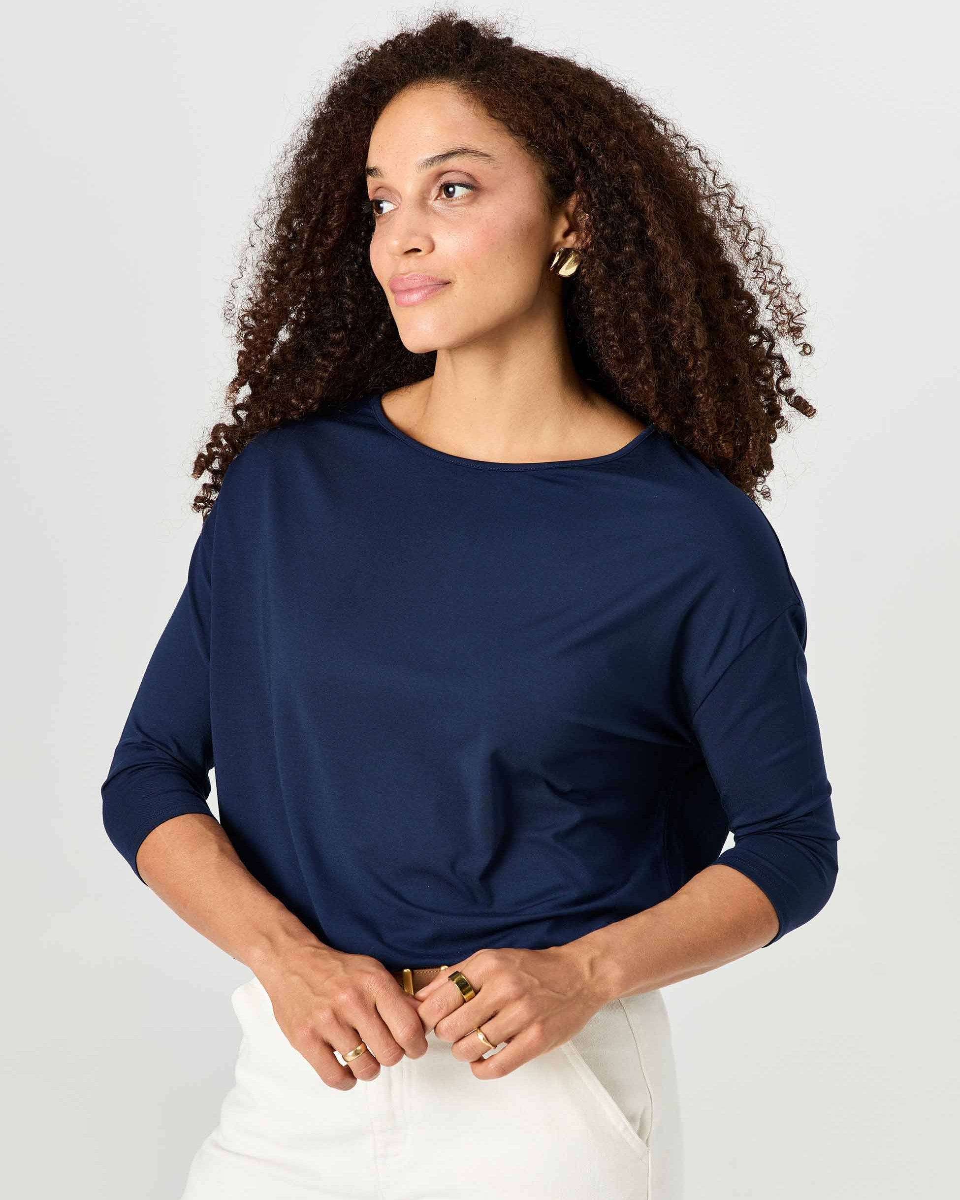 Modal Luxe Layer Tee 3/4 Sleeve - Navy