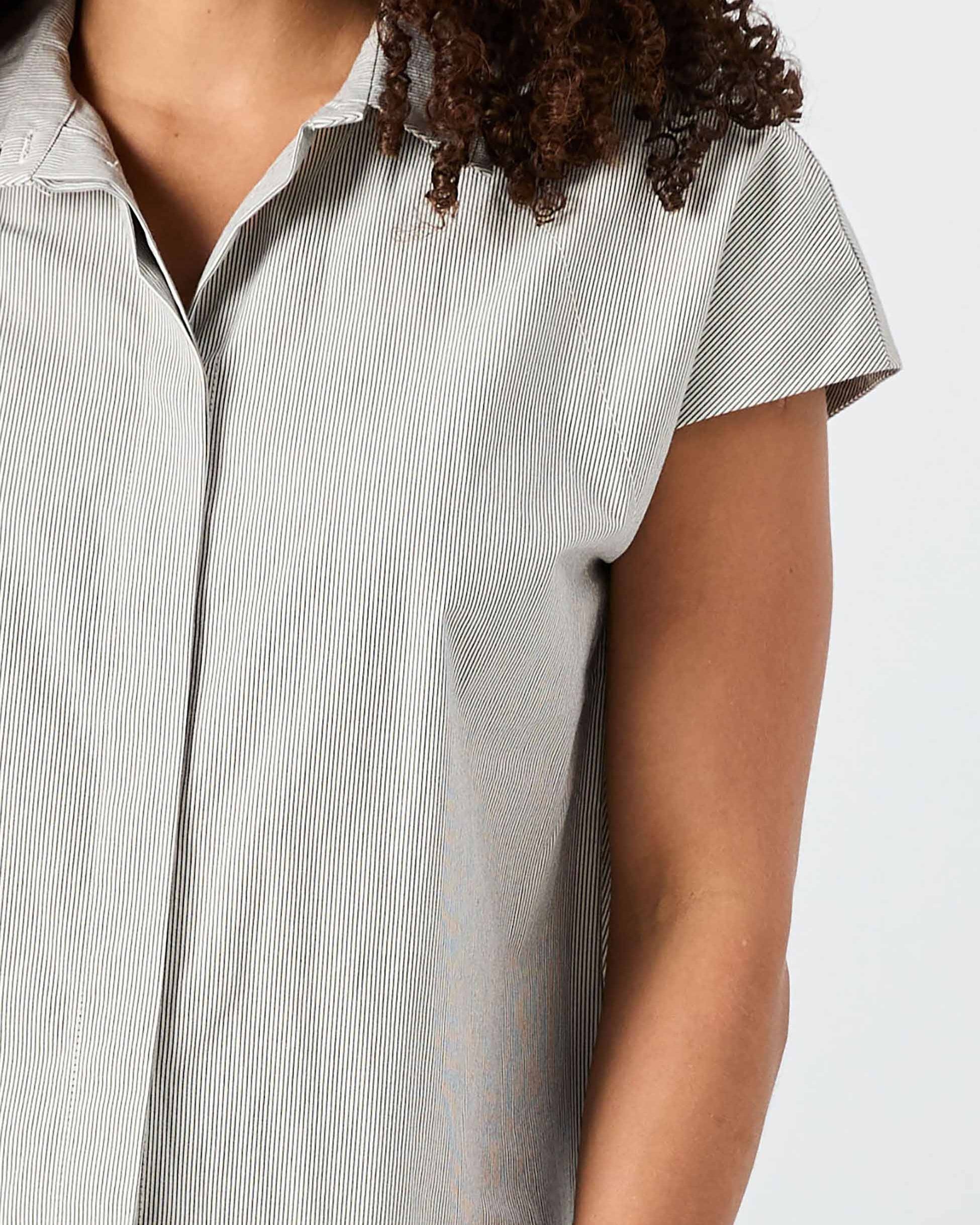 Laurel Poplin Shirt - Black & White Stripe