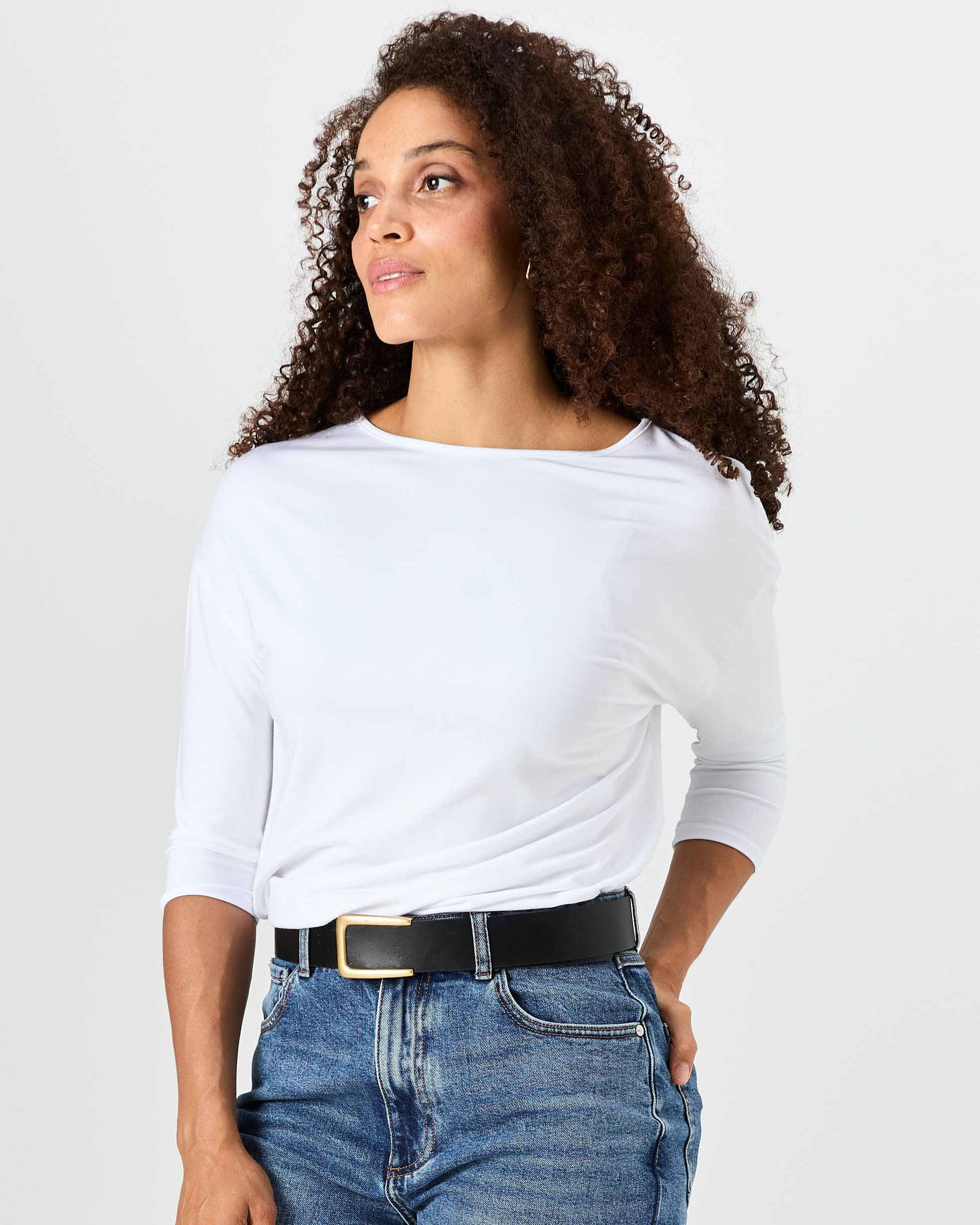Modal Luxe Layer Tee 3/4 Sleeve - White