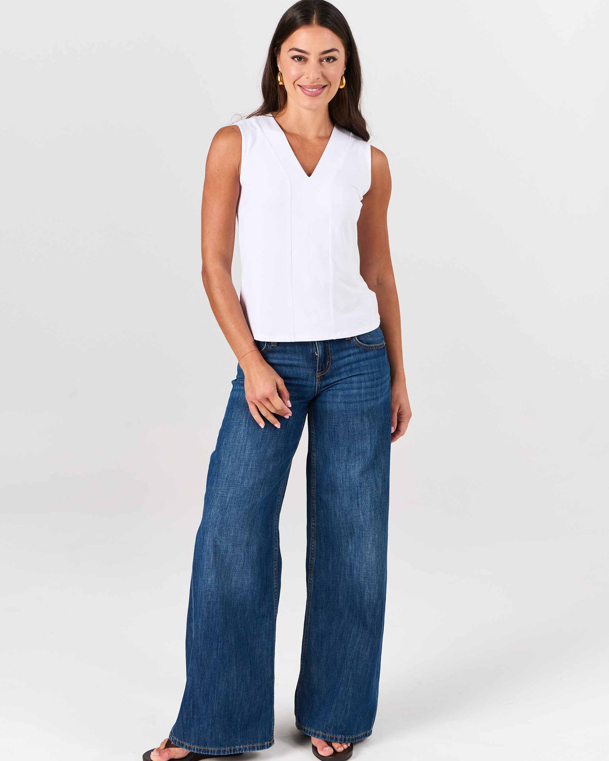 Laura V Neck Top - White