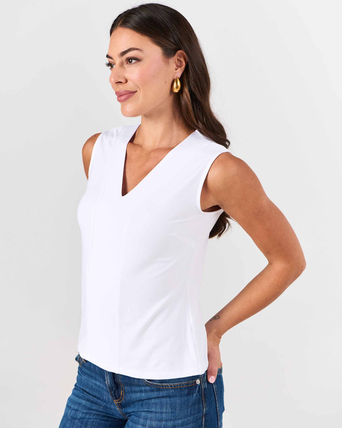 Laura V Neck Top - White
