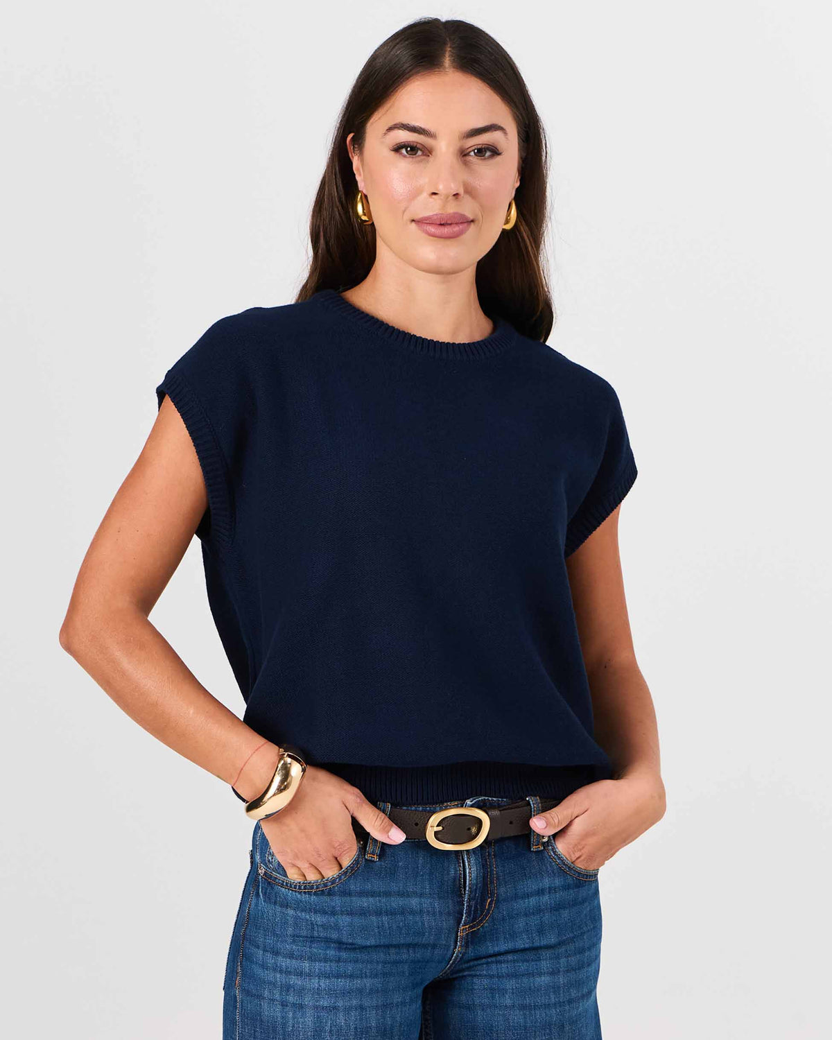 Lee Cotton Knit Vest- Navy