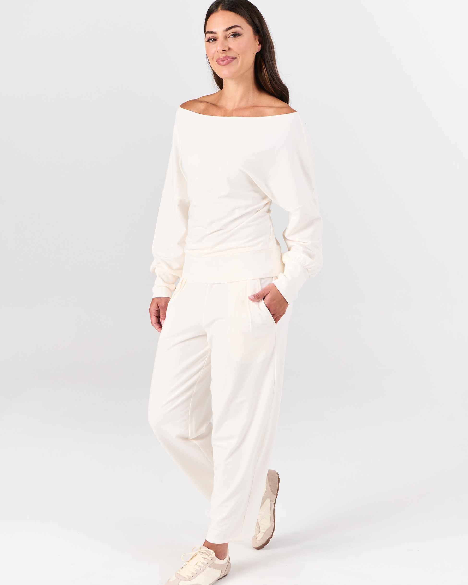 Kyoto Ankle Length French Terry Jogger - Soft White