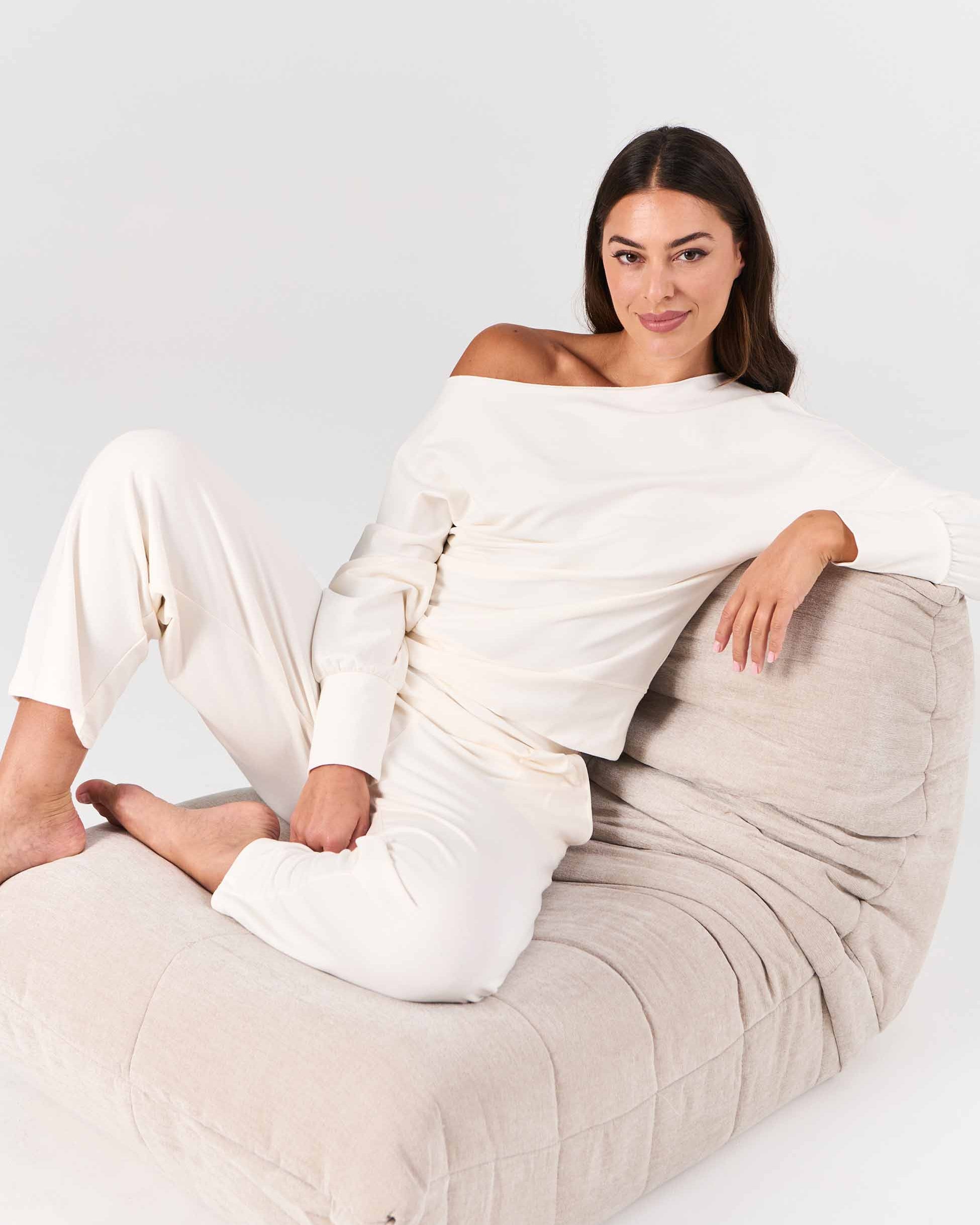 French Terry Off Shoulder Sweatshirt - Soft White