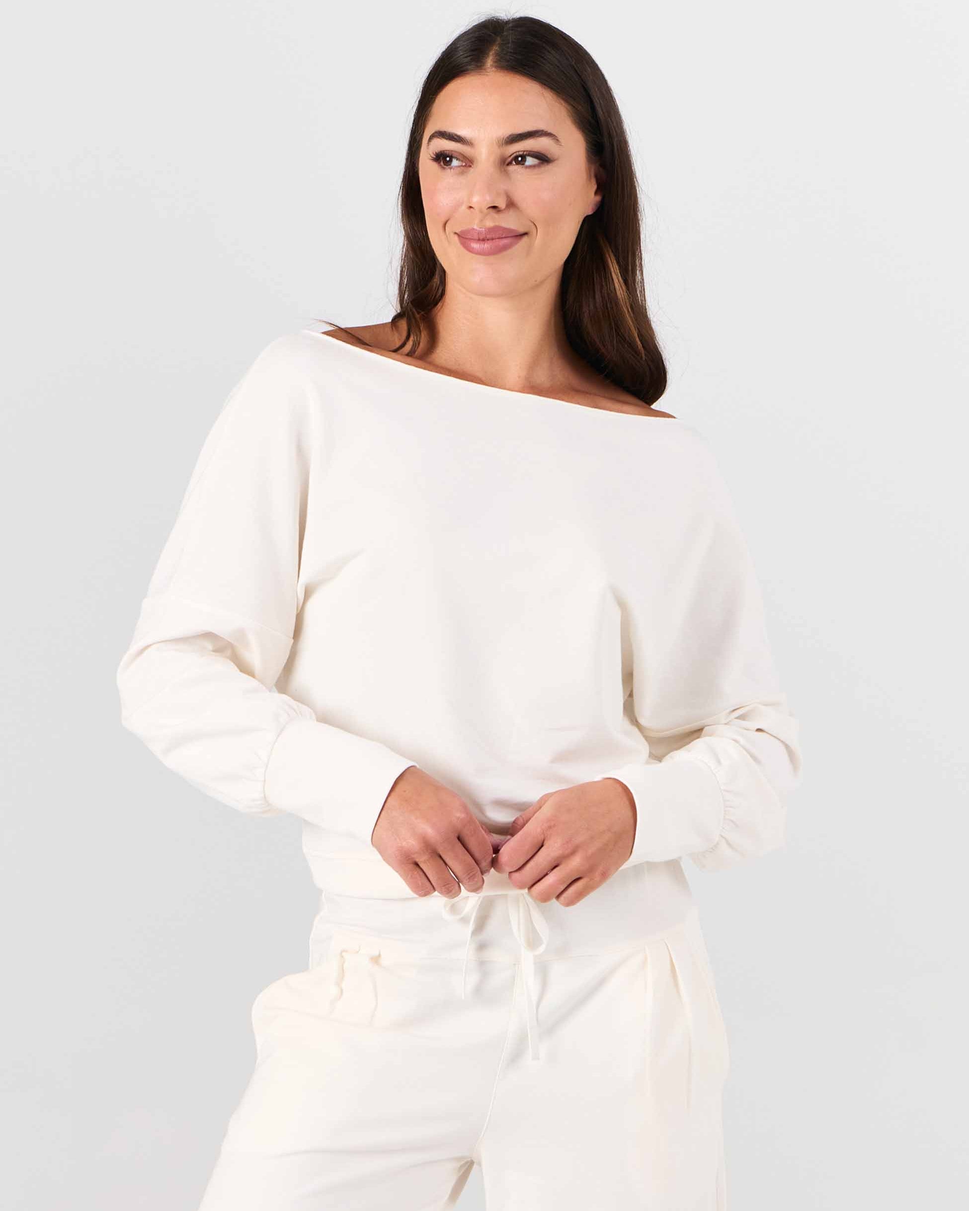 French Terry Off Shoulder Sweatshirt - Soft White