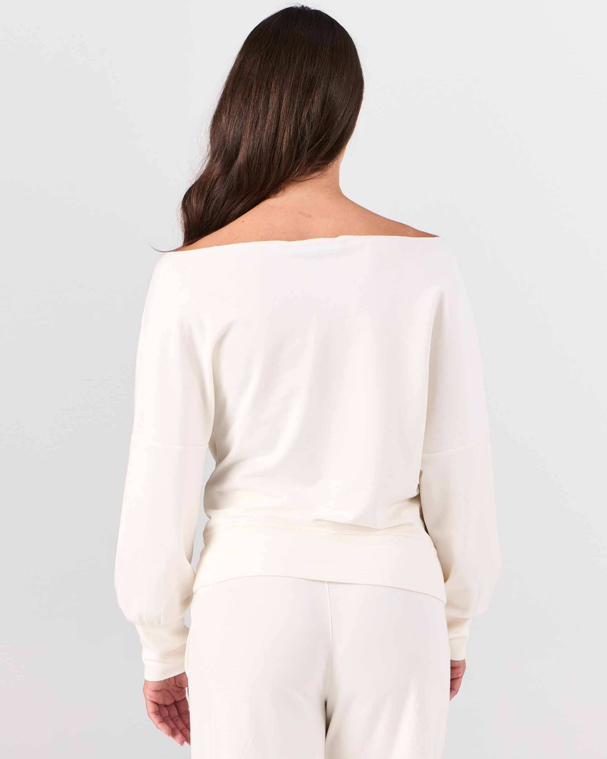 French Terry Off Shoulder Sweatshirt - Soft White