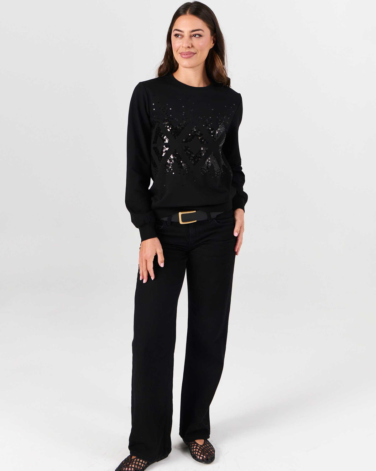 Natalie Sequin Sweatshirt - Black