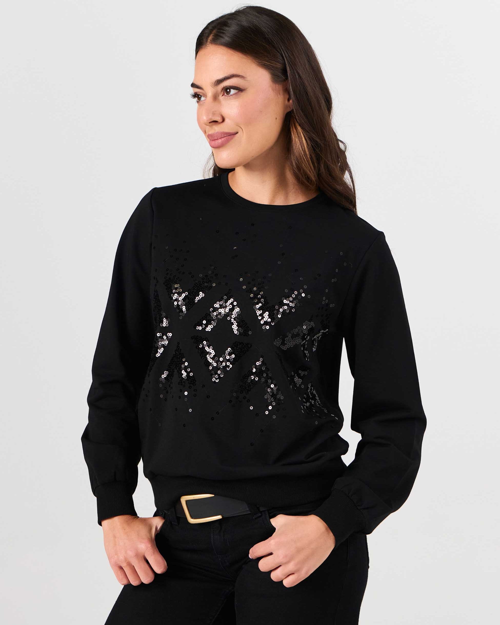 Natalie Sequin Sweatshirt - Black