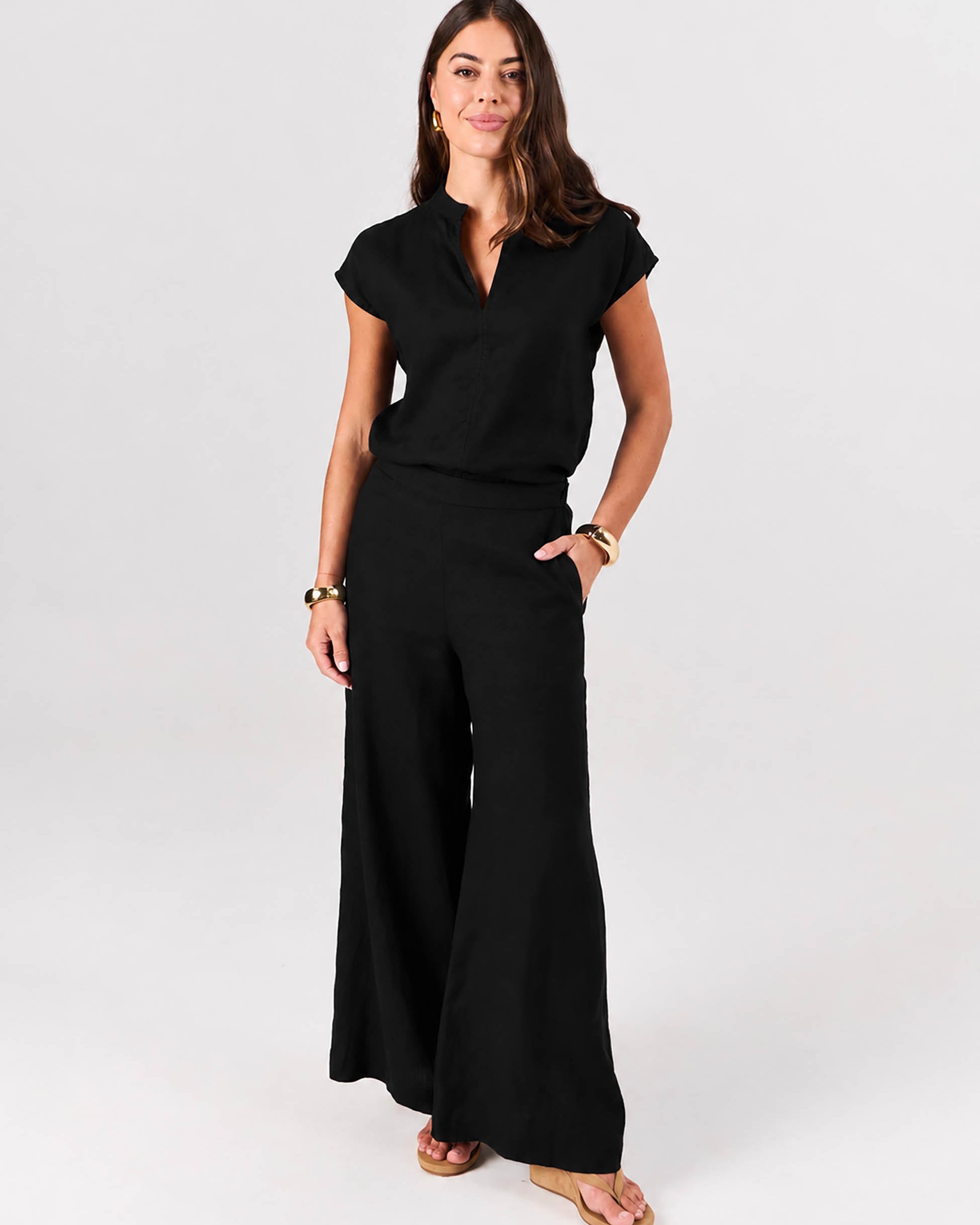 Sophia Linen Tunic - Black