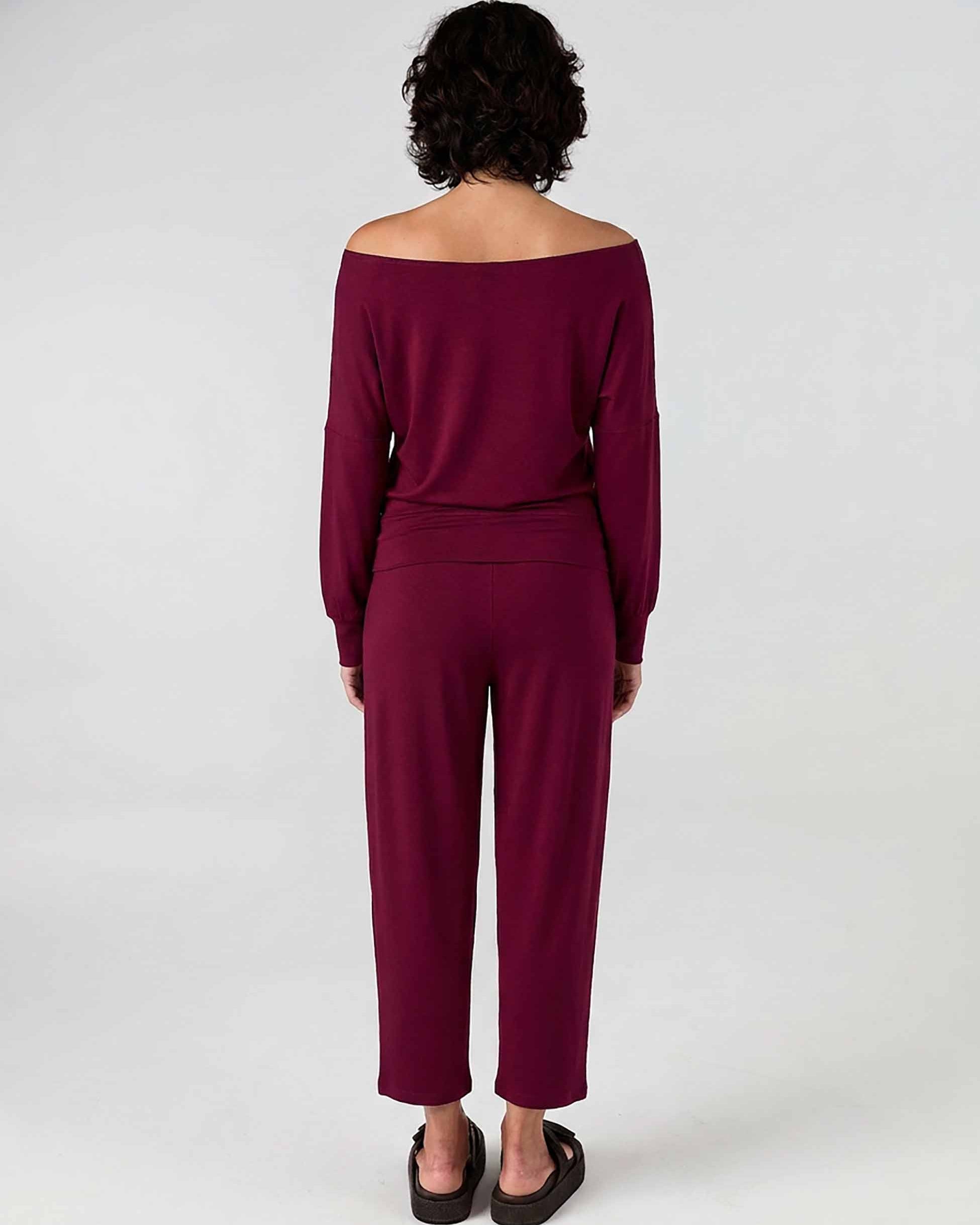 French Terry Off Shoulder Sweatshirt - Sangria