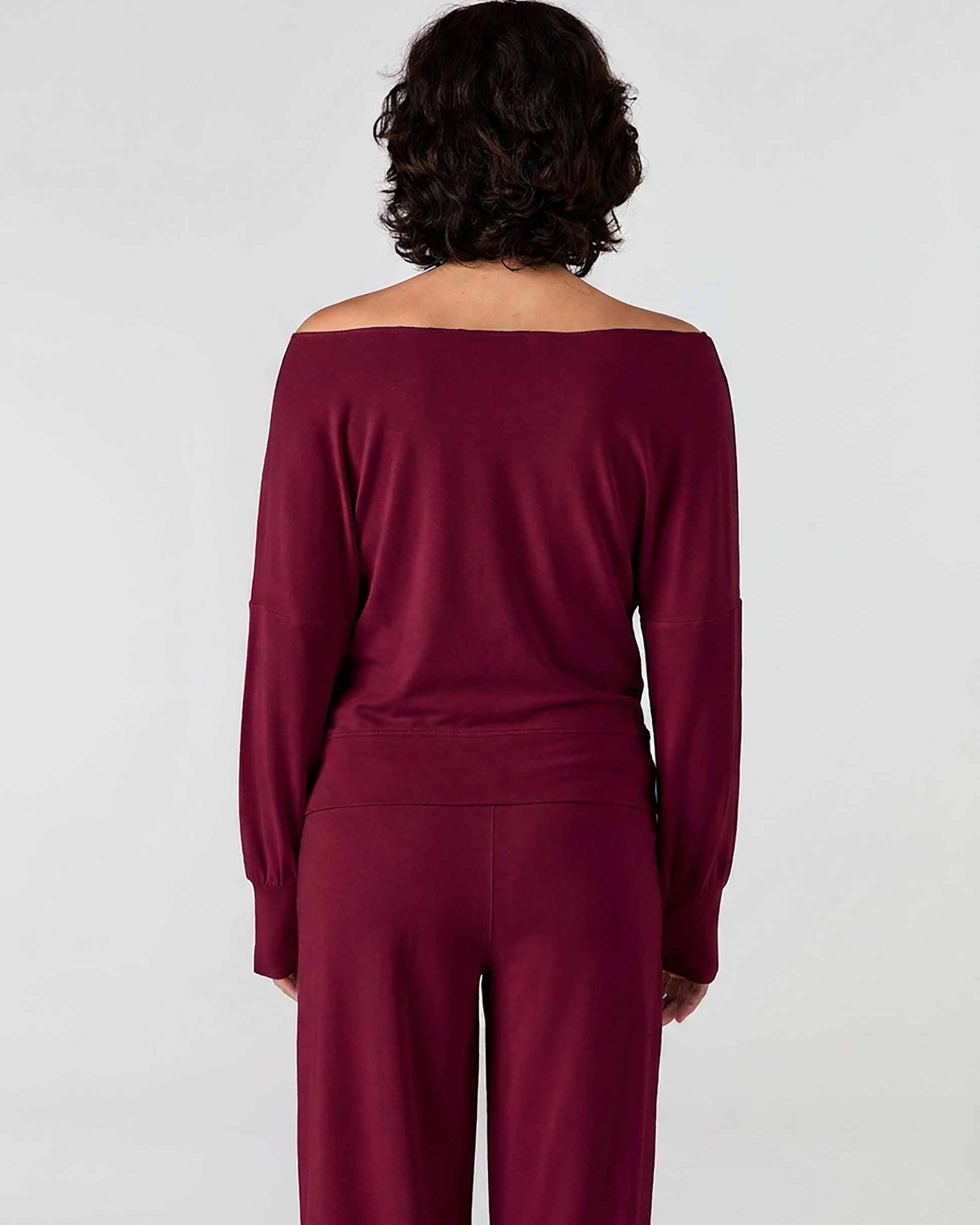 French Terry Off Shoulder Sweatshirt - Sangria