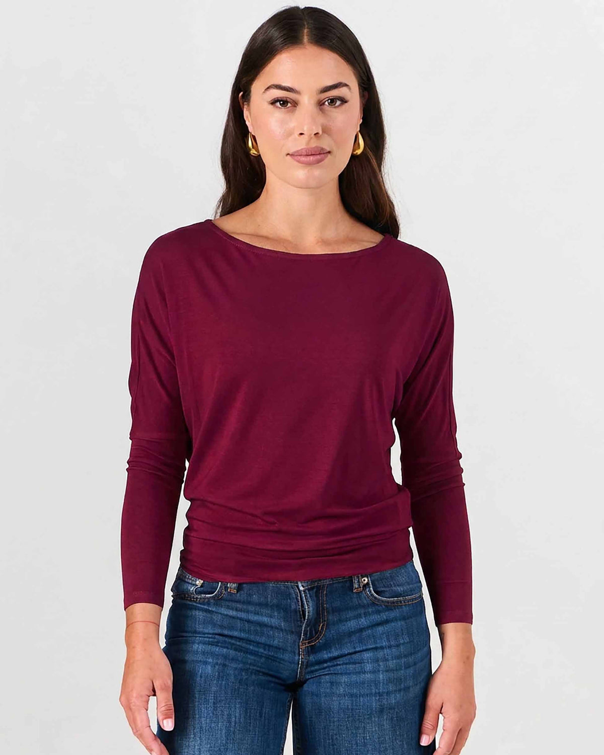 Modal Long Sleeve Off Shoulder Top - Sangria