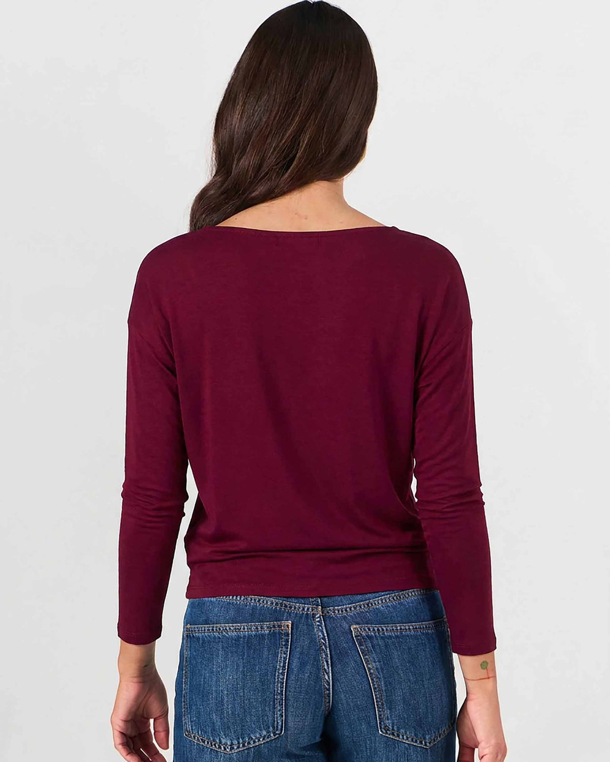 Modal Long Sleeve Off Shoulder Top - Sangria