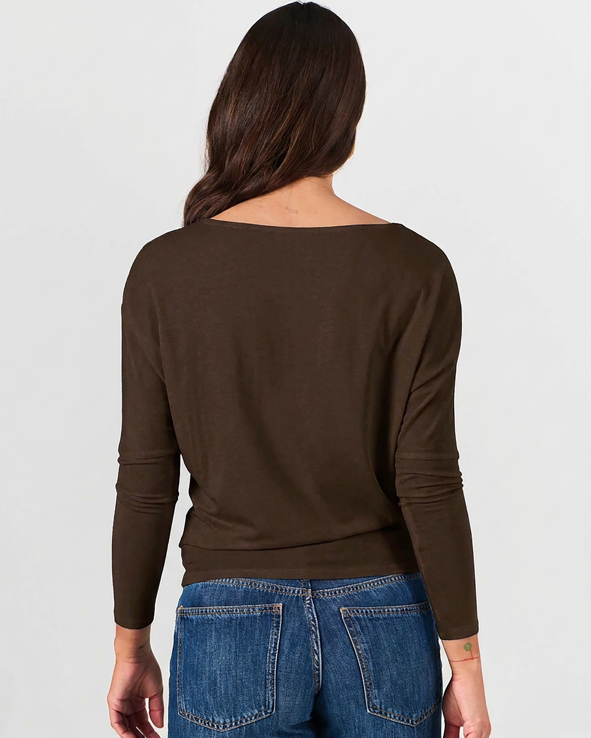Modal Long Sleeve Off Shoulder Top - Coffee Bean