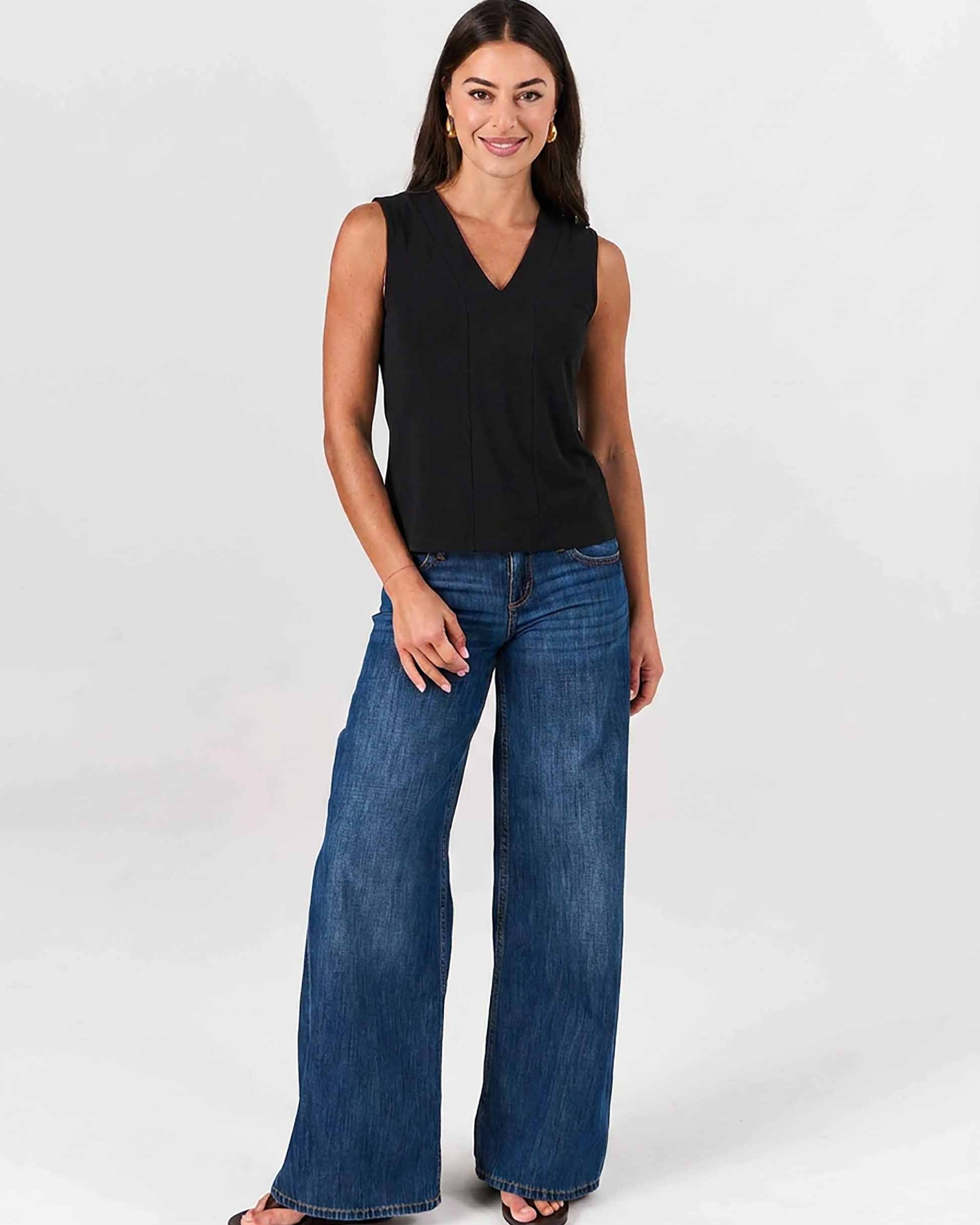 Laura V Neck Top - Black