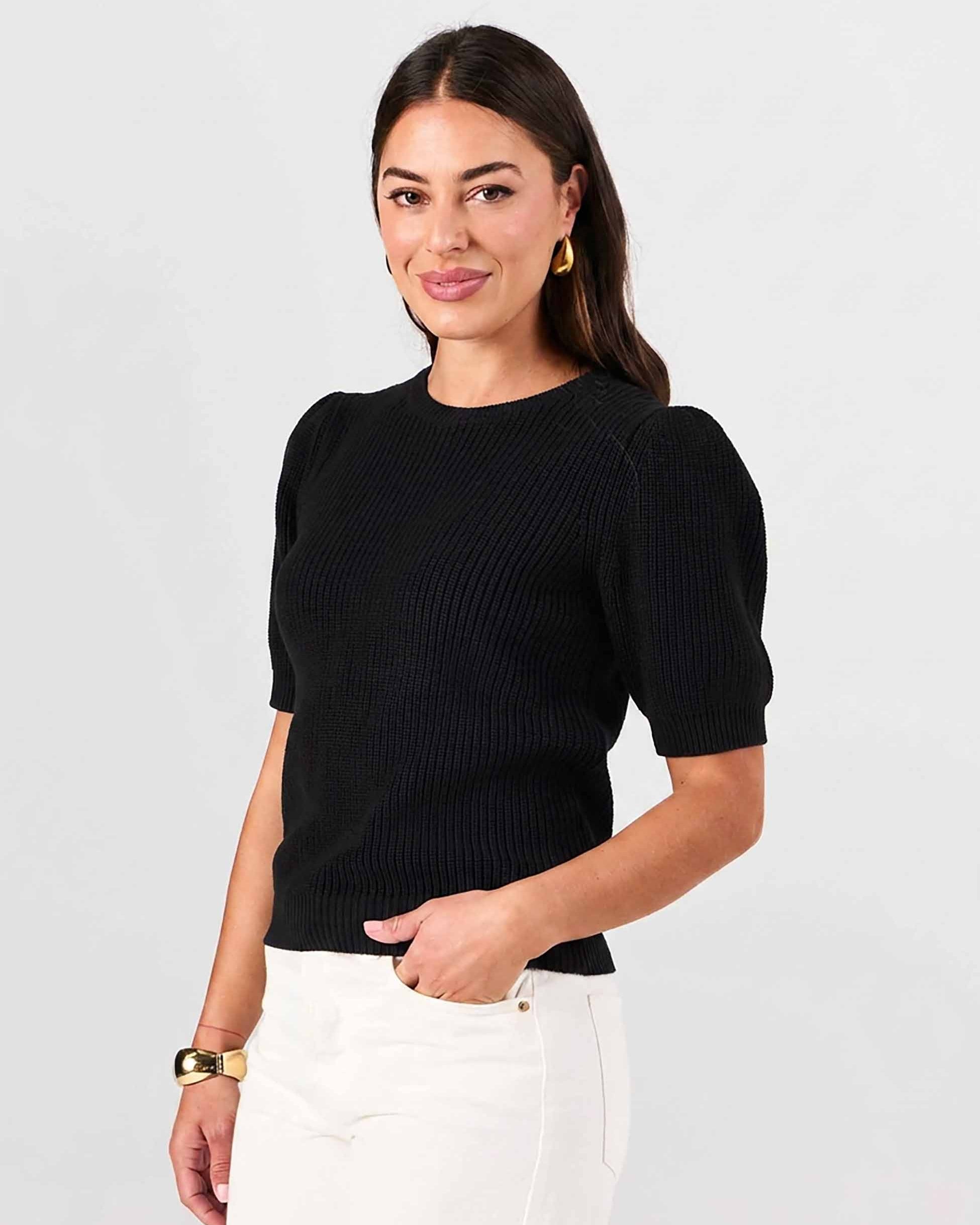Claire Cotton Knit Top - Black